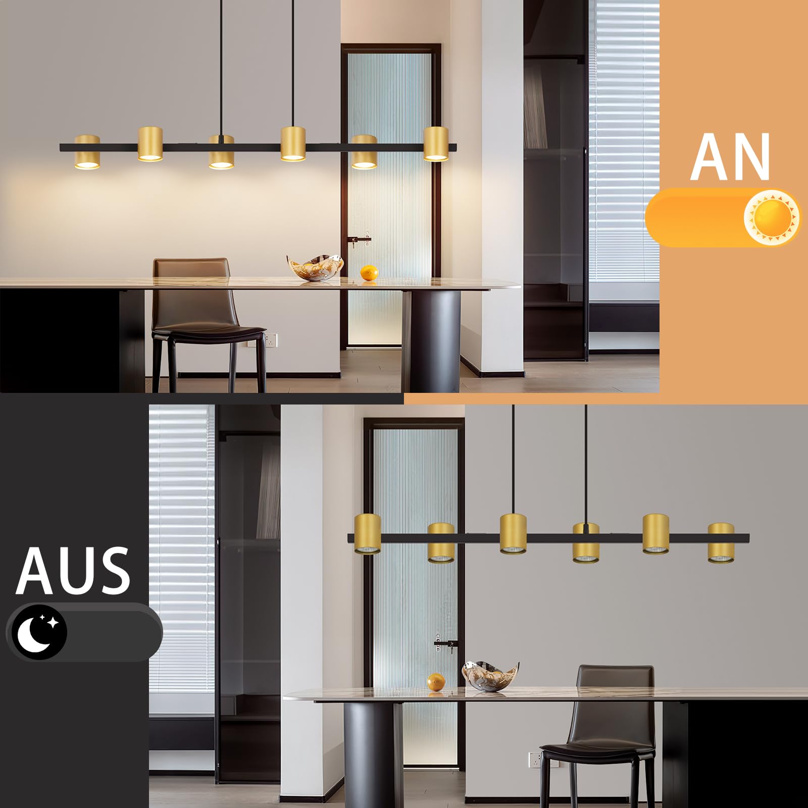 Pendelleuchte esstisch Hängelampe 6 Flammig: Modern Esstischlampe hängend in Schwarz Gold GU10 Esszimmerlampe Metall Hängeleuchte Industrial für Küche Wohnzimmer Esszimmer- Ohne Leuchtmittel | in schwarz gold GU10 Esszimmerlampe lang Metall Pendelleuchte