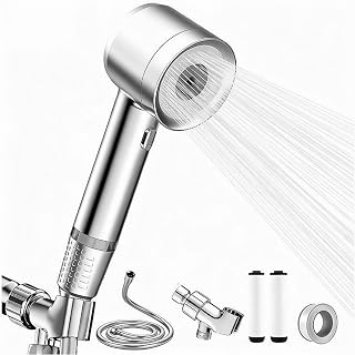 High Pressure Shower Head with Filter, 4-Jet Rainfall Handheld Shower Head with Pause Button for a Luxurious Spa Feel Gentle on Skin and Hair