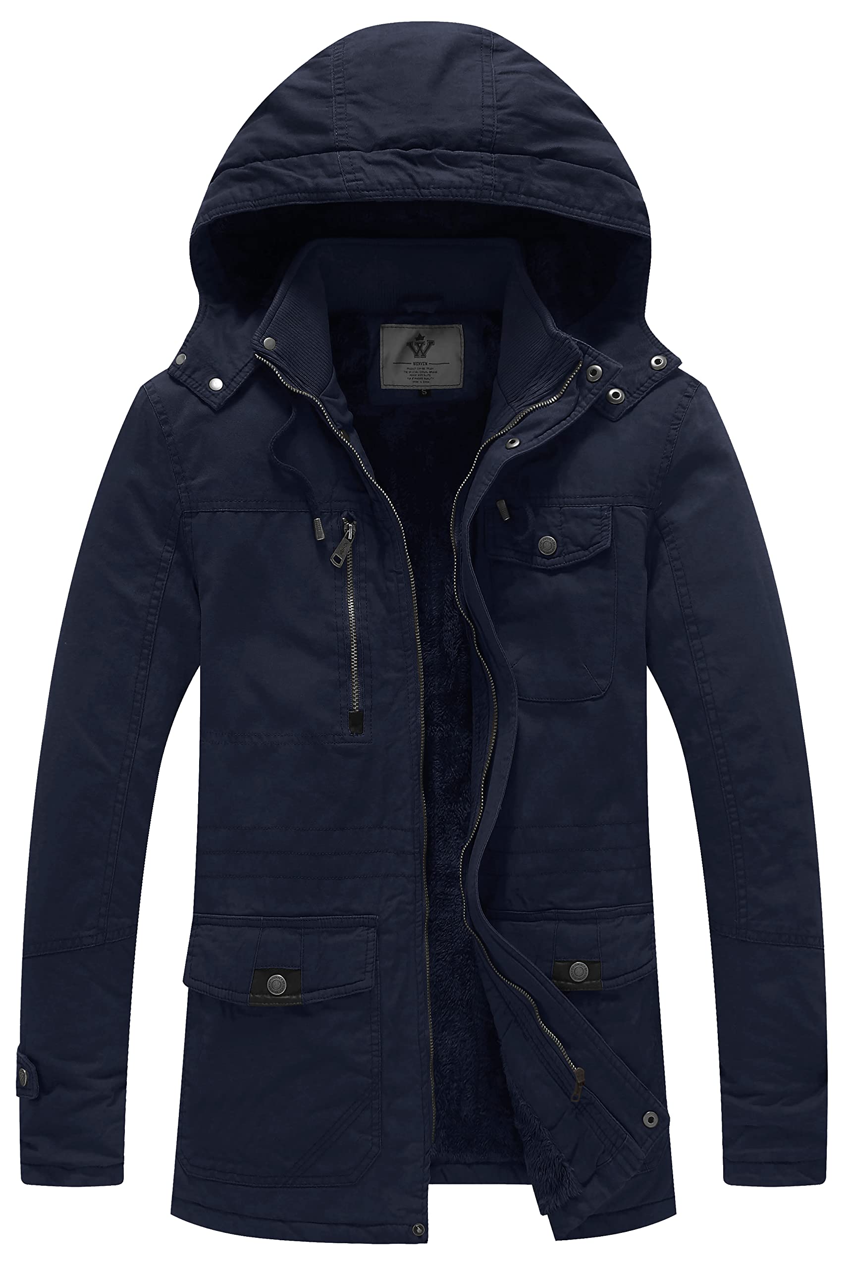 WenVen Giacca Militare Calda Invernale Cappotto con Cappuccio Staccabile a Vento Parka da Esterno Media Lunga Giubbotto Imbottito in Cotone Uomo