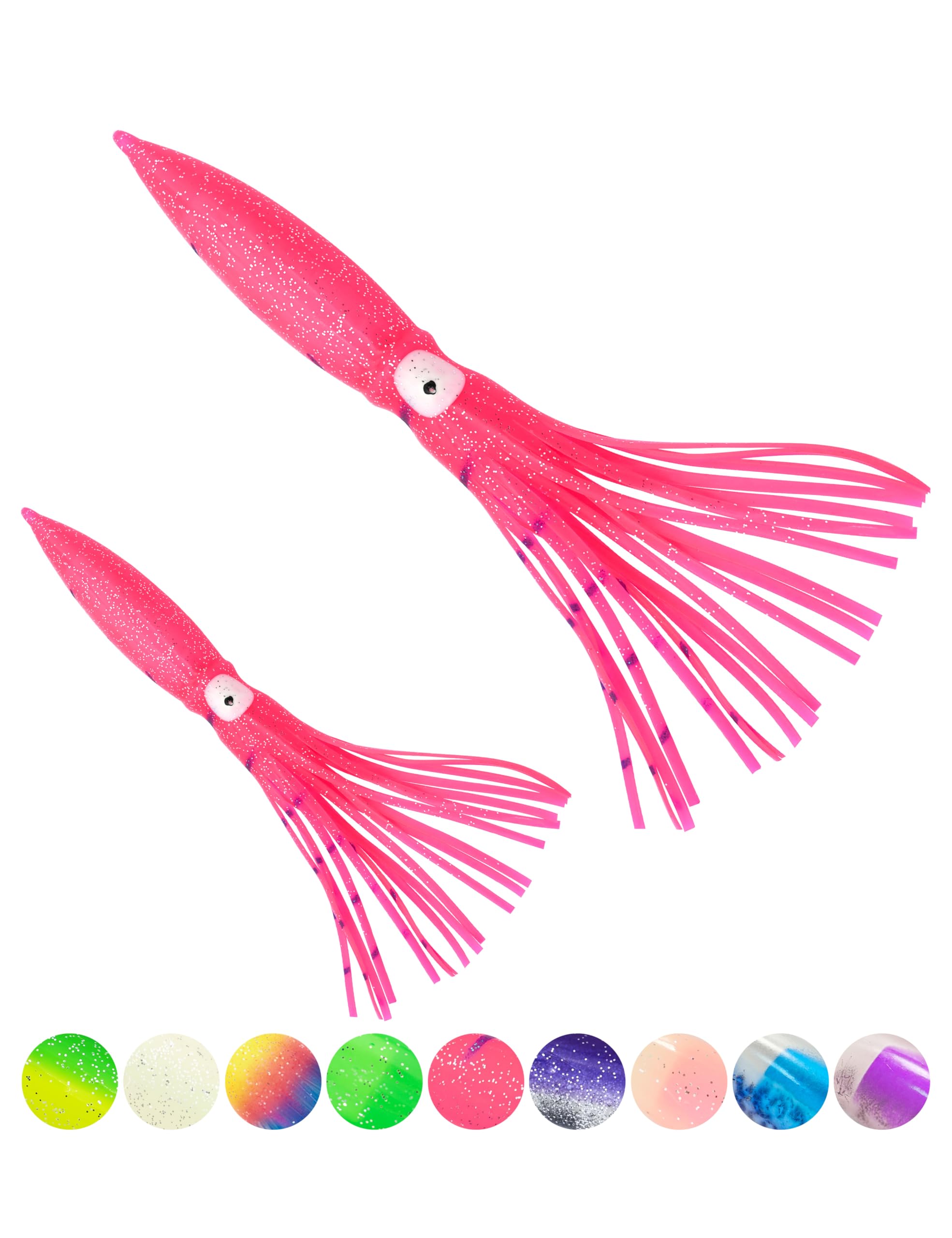 BLUEWING 10pcs Trolling Squid Skirts Fishing Saltwater with Float Inside 6in/9in Octopus Lures for Tuna, Mahi, Marlin, Big Game Fish