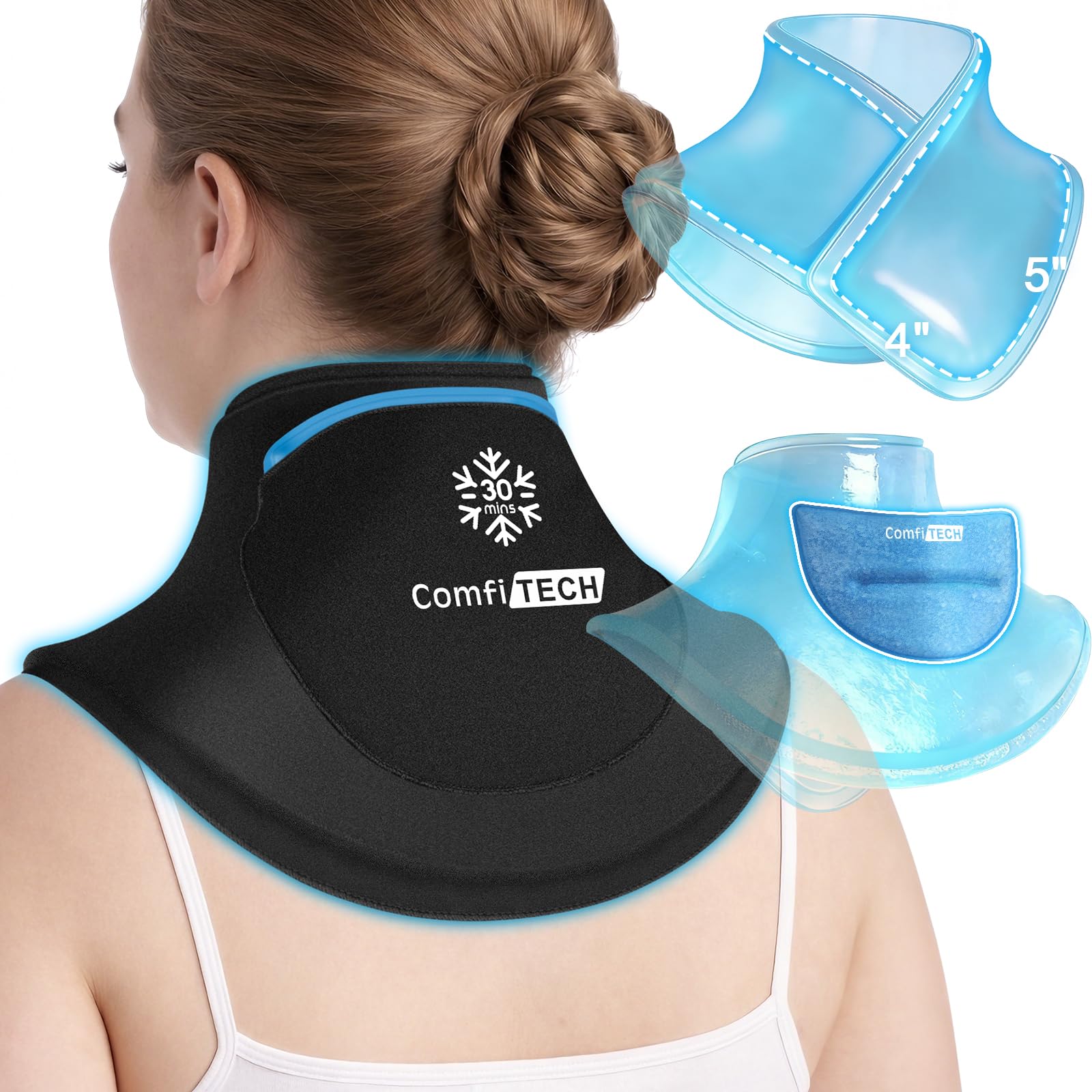 Photo 1 of ComfiTECH Dual-Gel 30-Min Cooling Neck Ice Pack Wrap, Extra Long Detachable Cold Pack with Extended Coverage for Cervical, Shoulder and Rib, Reusable Hands-Free Relief for Stiff Neck, Large