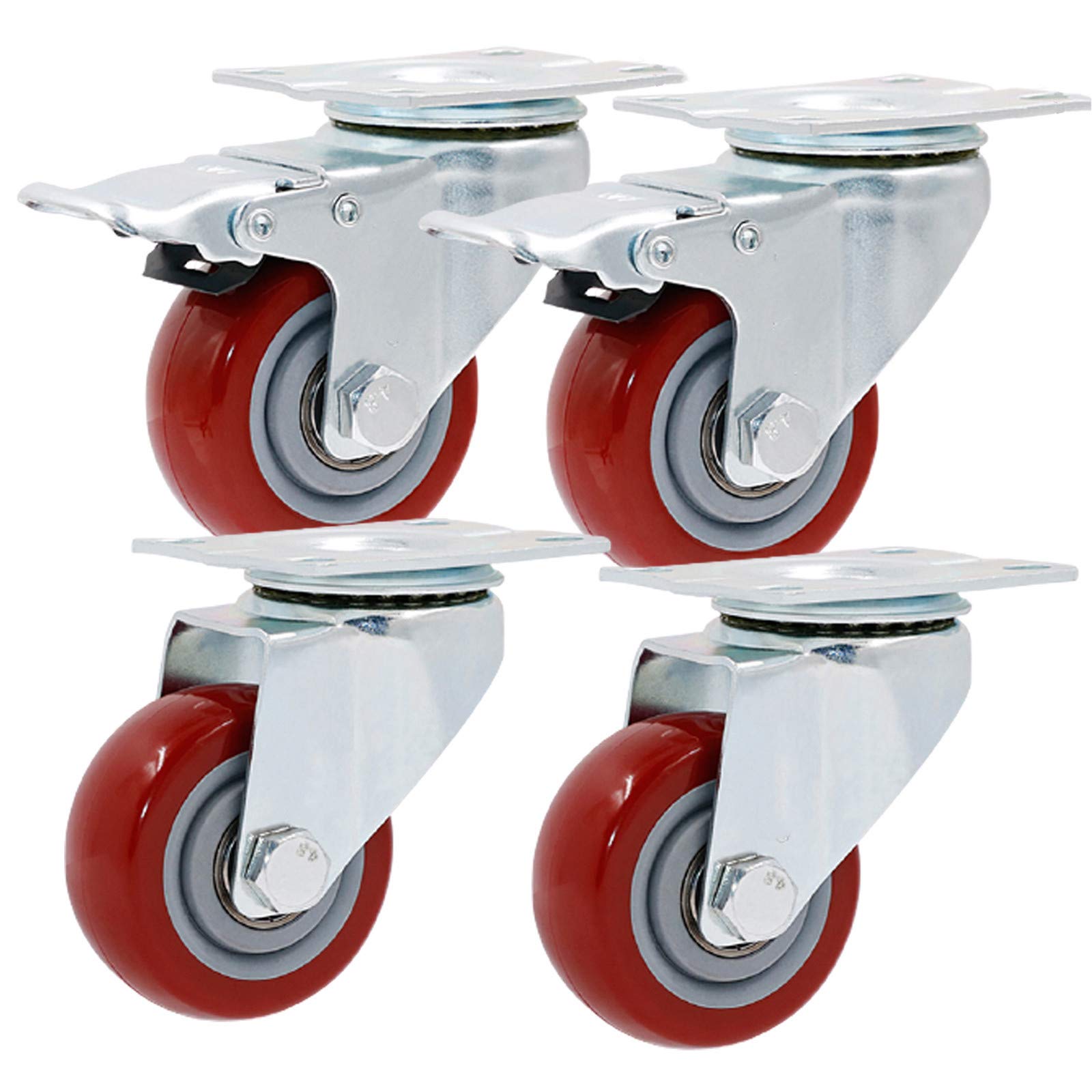 Roues pivotantes de 75 mm avec frein et plaque polyuréthane pour meuble