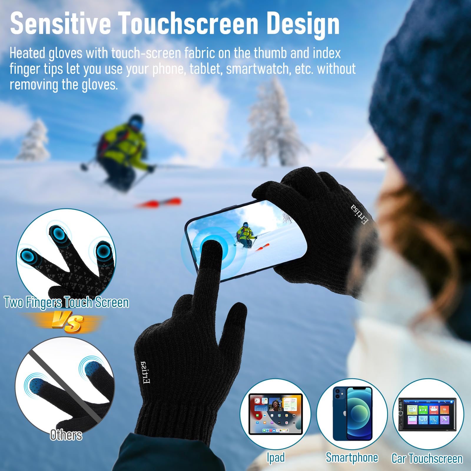 Gants Chauffants USB, Gants électriques Double Face, Mitaines