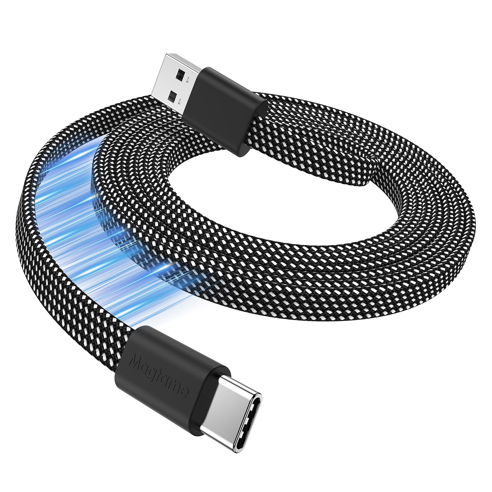 Magtame Cavo USB A a USB C, cavo di ricarica magnetico piatto, cavo USB C, cavo retrattile da 1 m, cavo USB C flessibile, compatibile con Phone 15 Pro Max, Samsung, Pad, nero