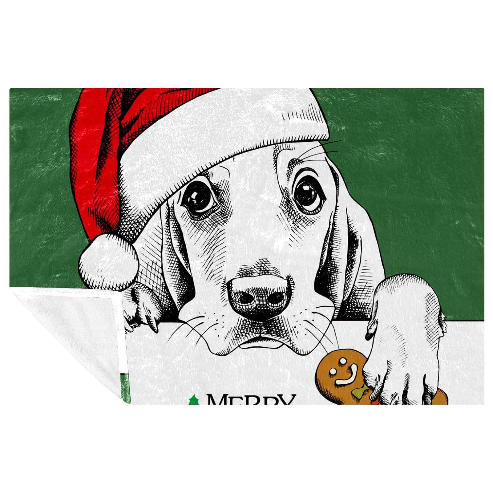 Couverture chaude motif de chien Merry Christmas 150x100 cm pour lit et canapé