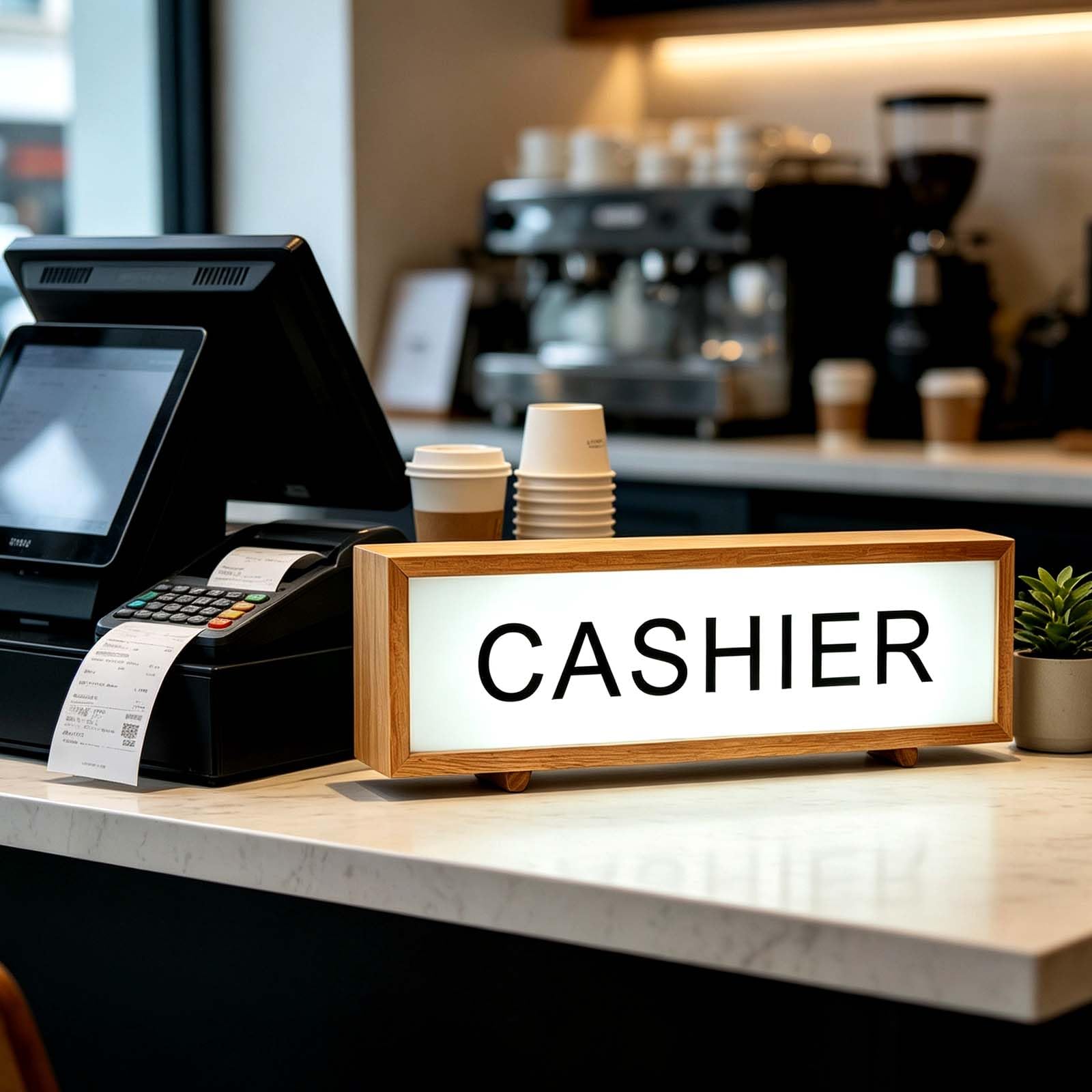 shulovehua Cashier LED Light Box Retro Wood Frame Illuminated Sign with Remote Control USB Powered Dimmable Wall Mount Neon Light for Restaurant Bar Club Convenience Store Indicator Sign
