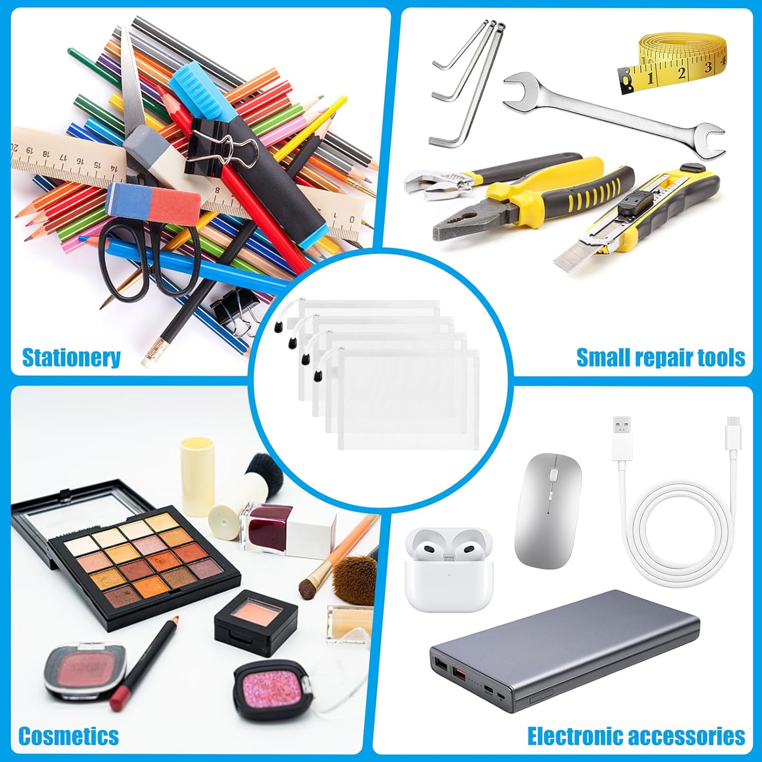 12 PCS Mesh Zipper Pouch Bags, Nylon Mesh Cosmetic Bags Makeup Bag,Nylon Zipper Pouch, Multipurpose Travel Bag for Travel Office Supplies (White, A5) - Image 7