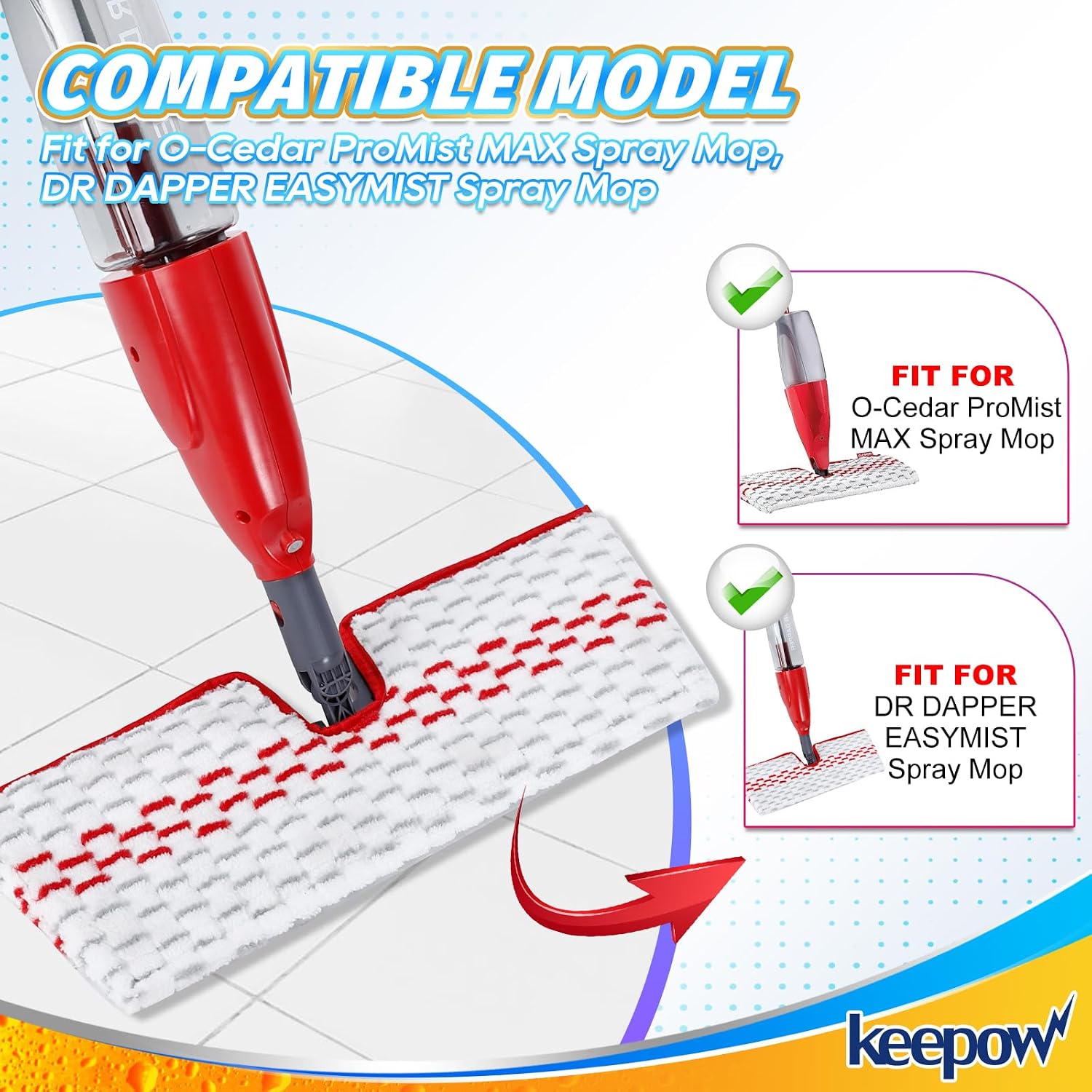 KEEPOW Microfiber Spary Mop Pads Refills Compatible with O-Cedar Promist Max Spray Mop Dual-Action Washable Flip Mopping Pads Replacement for Dry Wet Floor Cleaning,3 Packs image 2