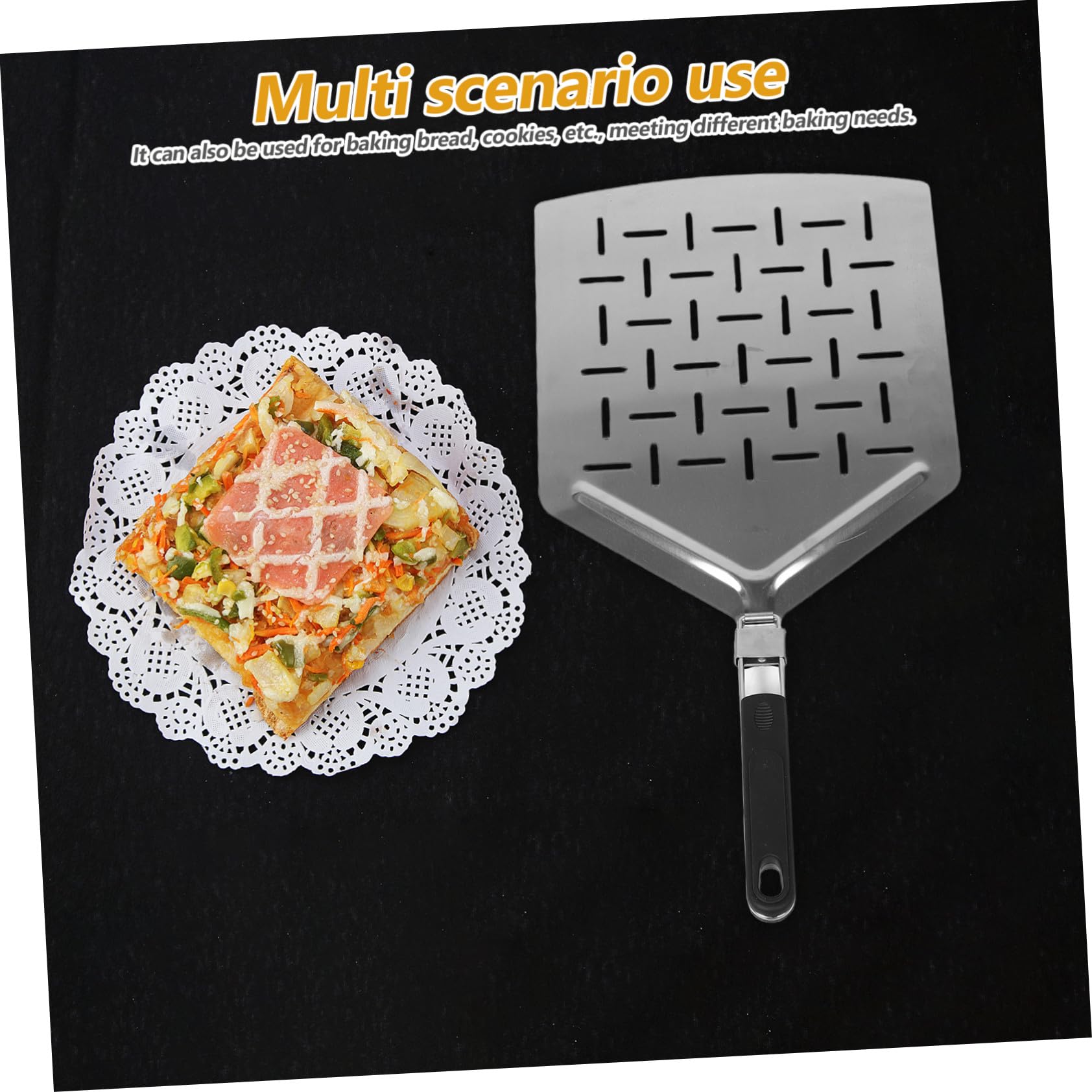 TOPBATHY Perforierter Pizzaschieber Rechteckiger Spatel aus Edelstahl 33cm mit Klappbarem Griff Faltbarer Pizzaspatel für Backen und Outdoor Einsatz