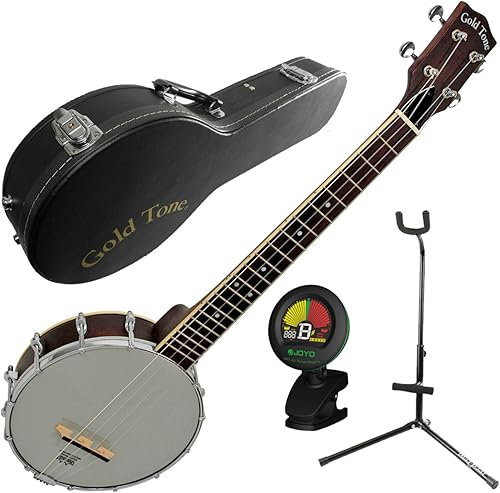 Banjo Barítono dorado BUB Barítono Uke Banjolele con estuche, afinador y soporte