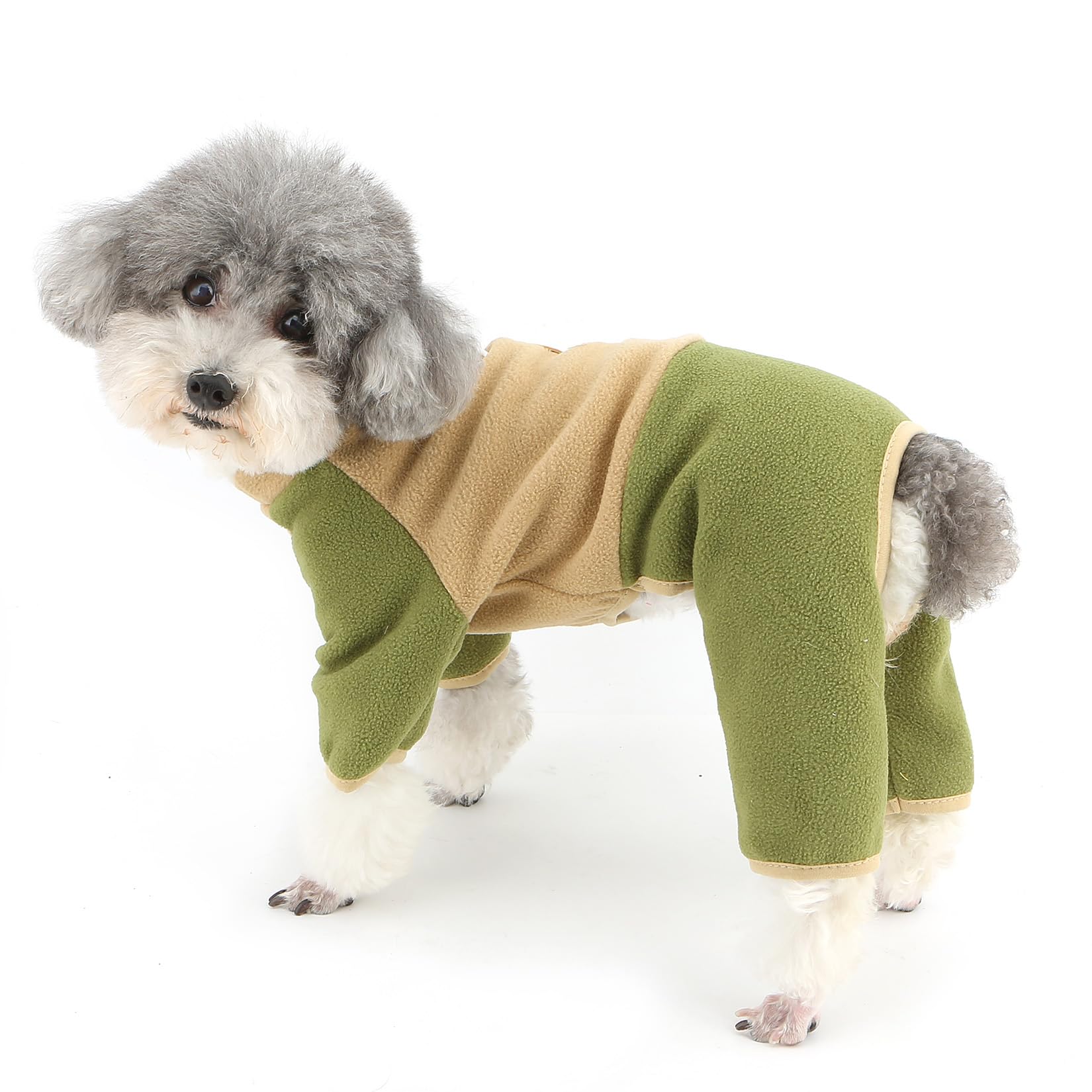 Zunea Patchwork Fleece Dog Sweater Jumpsuit for Small Dogs Puppy Pyjamas Jumper with Leash Ring Soft Warm Winter Fall Clothes Outfits Pullover Cold Weather Pajamas Chihuahua Pet Apparel Brown XS