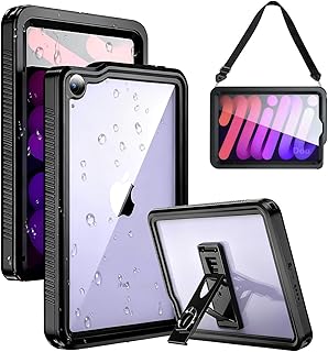 【IP68防水規格・薄くて軽い】Doo iPad mini7 防水ケース (A17 Pro、2024) iPad mini 第7/6世代 クリア透明カバー(8.3インチ対応) 耐衝撃 スタンド調節式 Touch ID認証対応 ショルダーストラップ 保護フィルム付き 滑り止め 分離式 PC/TPU(ブラック)