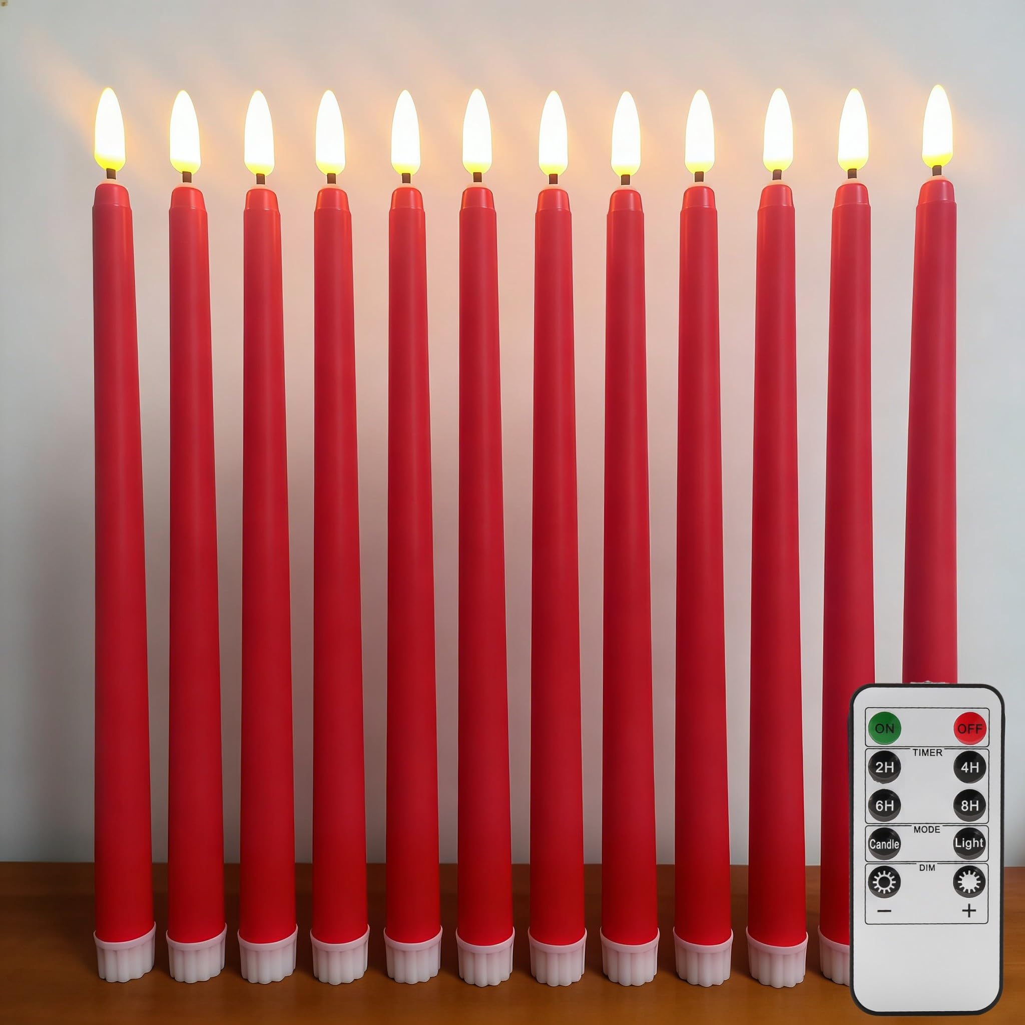 Ni-JASW Red Flameless Taper Candles with Remote, Flickering Battery LED Candlesticks Wedding Home Decor Set of 12 โ image 1