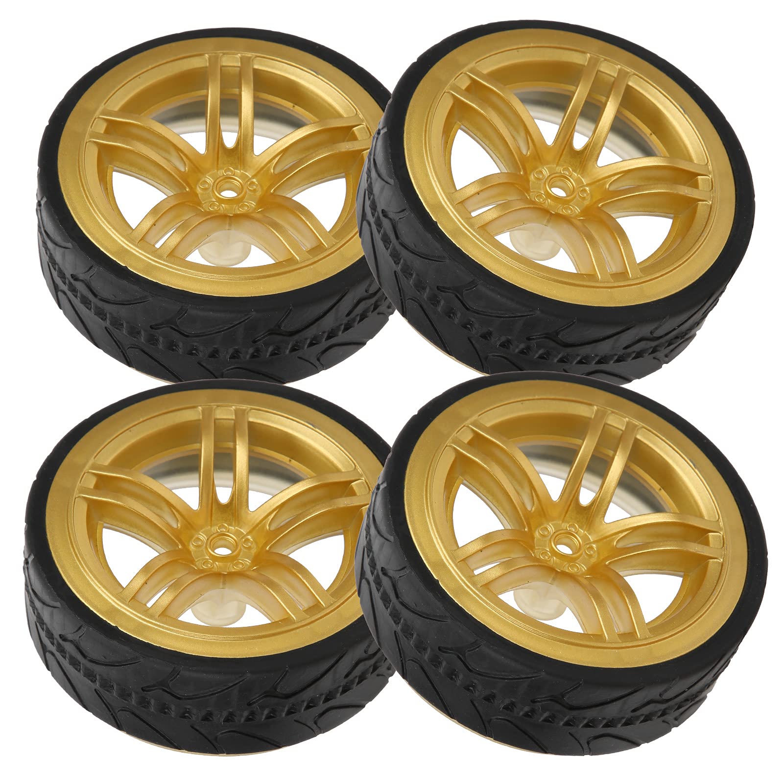 Dilwe RC Car Wheel, RC Wheel and Tire Hub with Grooved Rubber Suitable for 1/10 Racing Truck Upgrade Spare Accessory(Gold)