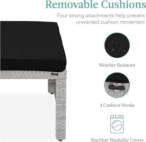 Miniatura 7 de Best Choice Products Juego de 2 otomanas de mimbre, muebles de exterior multiusos para patio, patio trasero, asientos adicionales, reposapiés, mesa