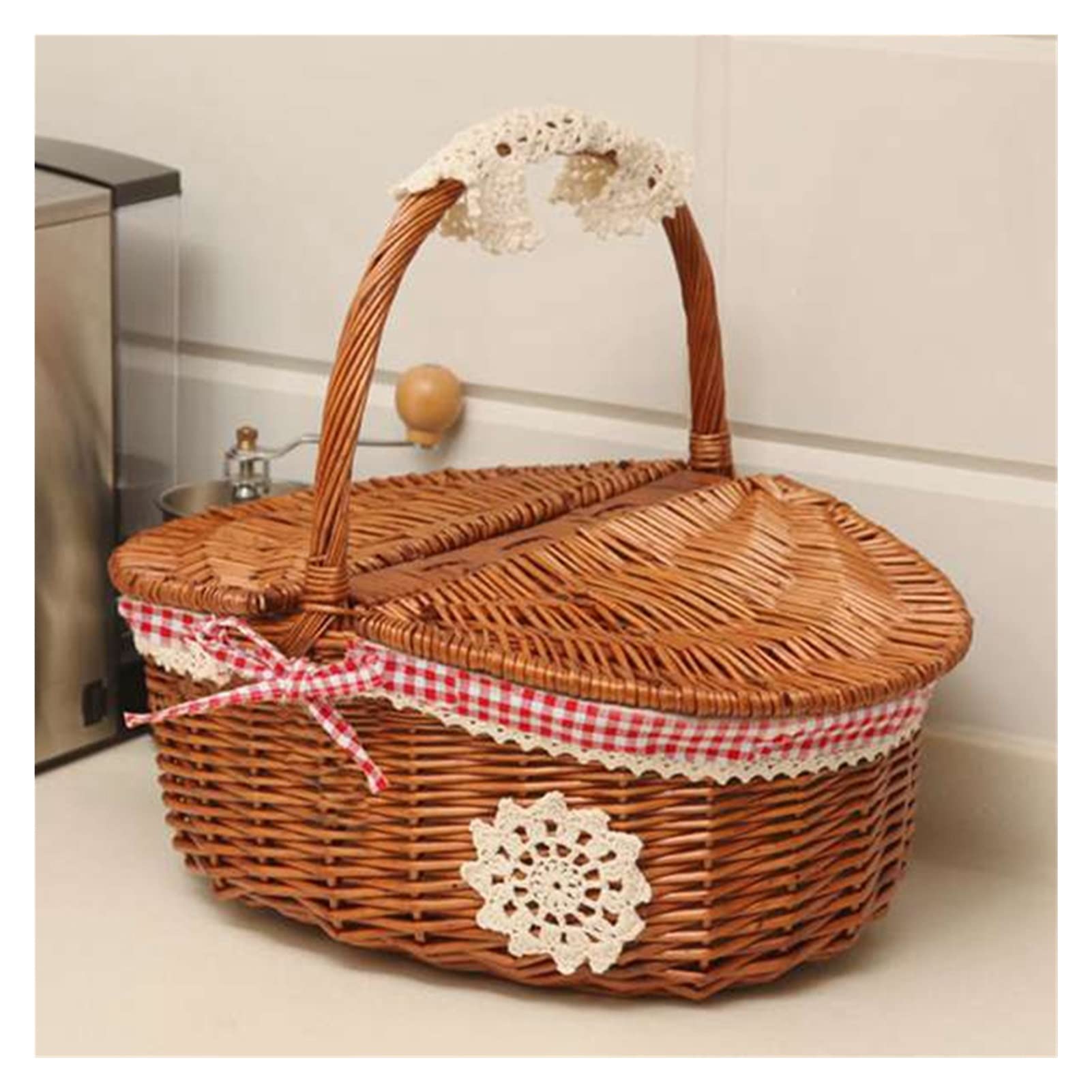 Handmade Camping Picnic Basket Zakupy Organizator Kosz I Rękojeść (Color : Brown)