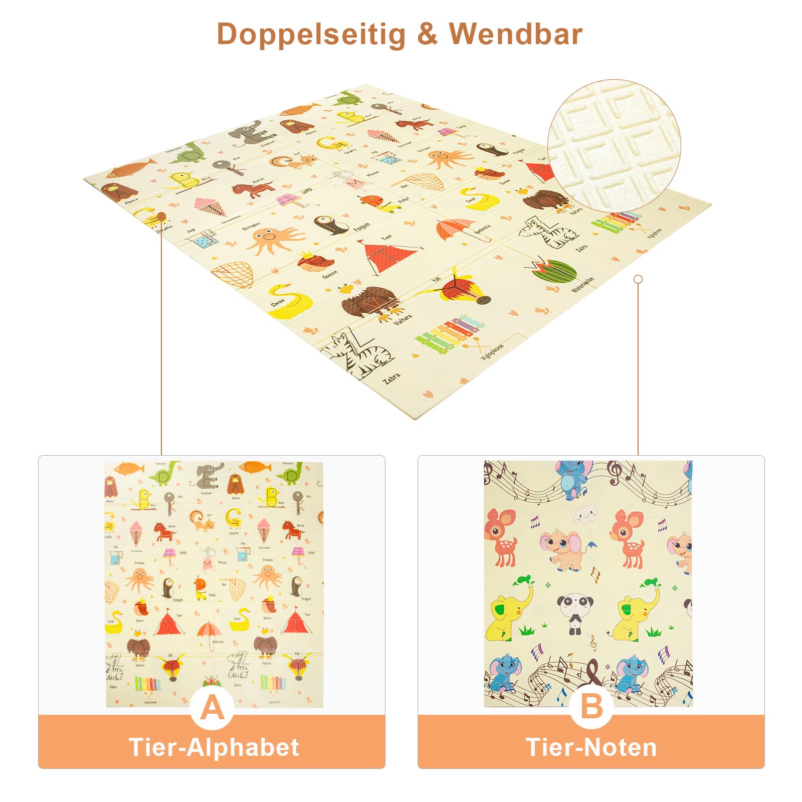 Faltbare Baby-Spielmatte – Extra große, wasserdichte Krabbelmatte aus weichem Schaumstoff, rutschfeste und tragbare Bodenspielmatte für Säuglinge und Kleinkinder (A - 180 x 200 cm)