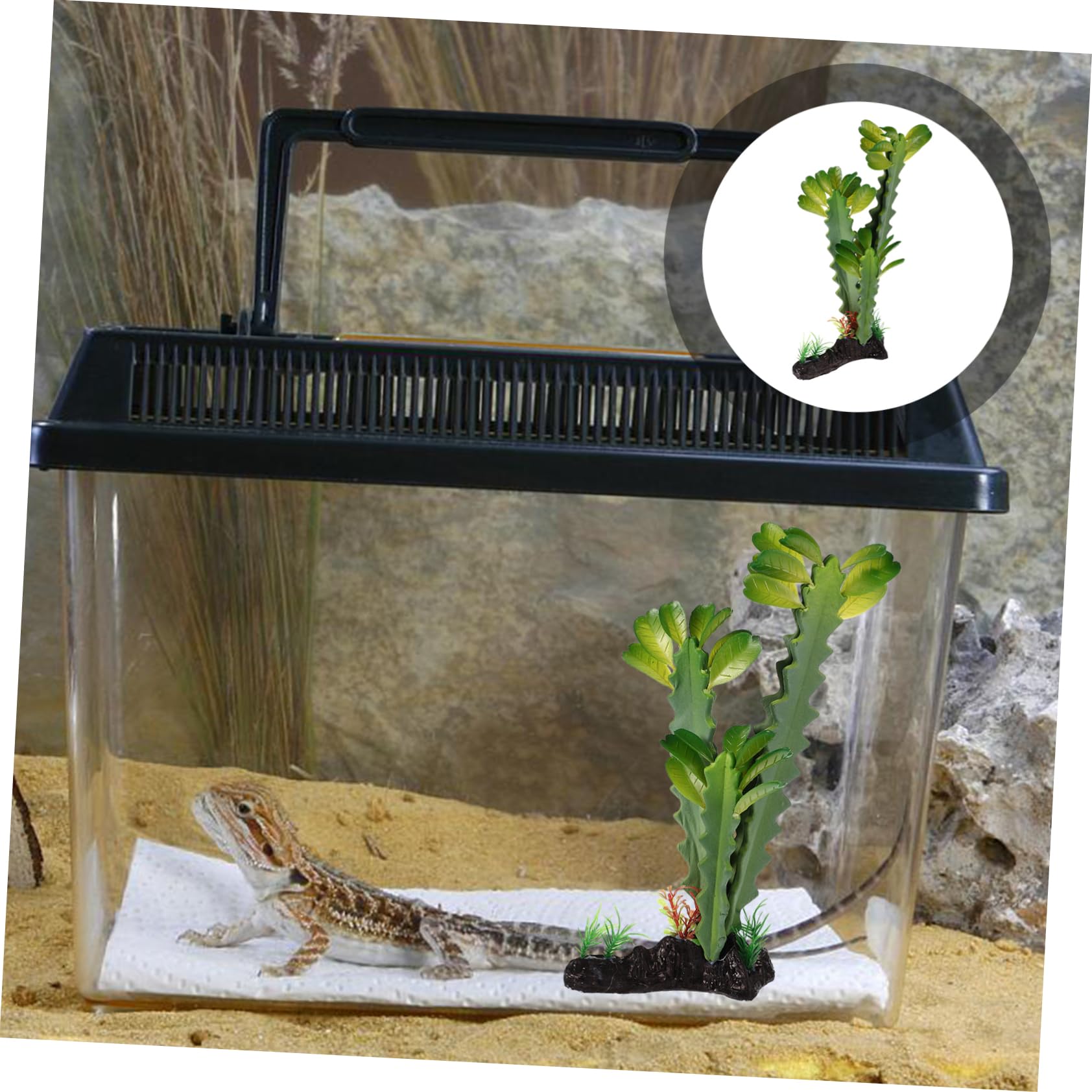 Sosoport 2pièces Plante De Cachette pour Lézard Fausse Plante Résine pour Terrarium Décoration Naturelle pour Reptiles Et Amphibiens pour Aquariums Et Terrariums