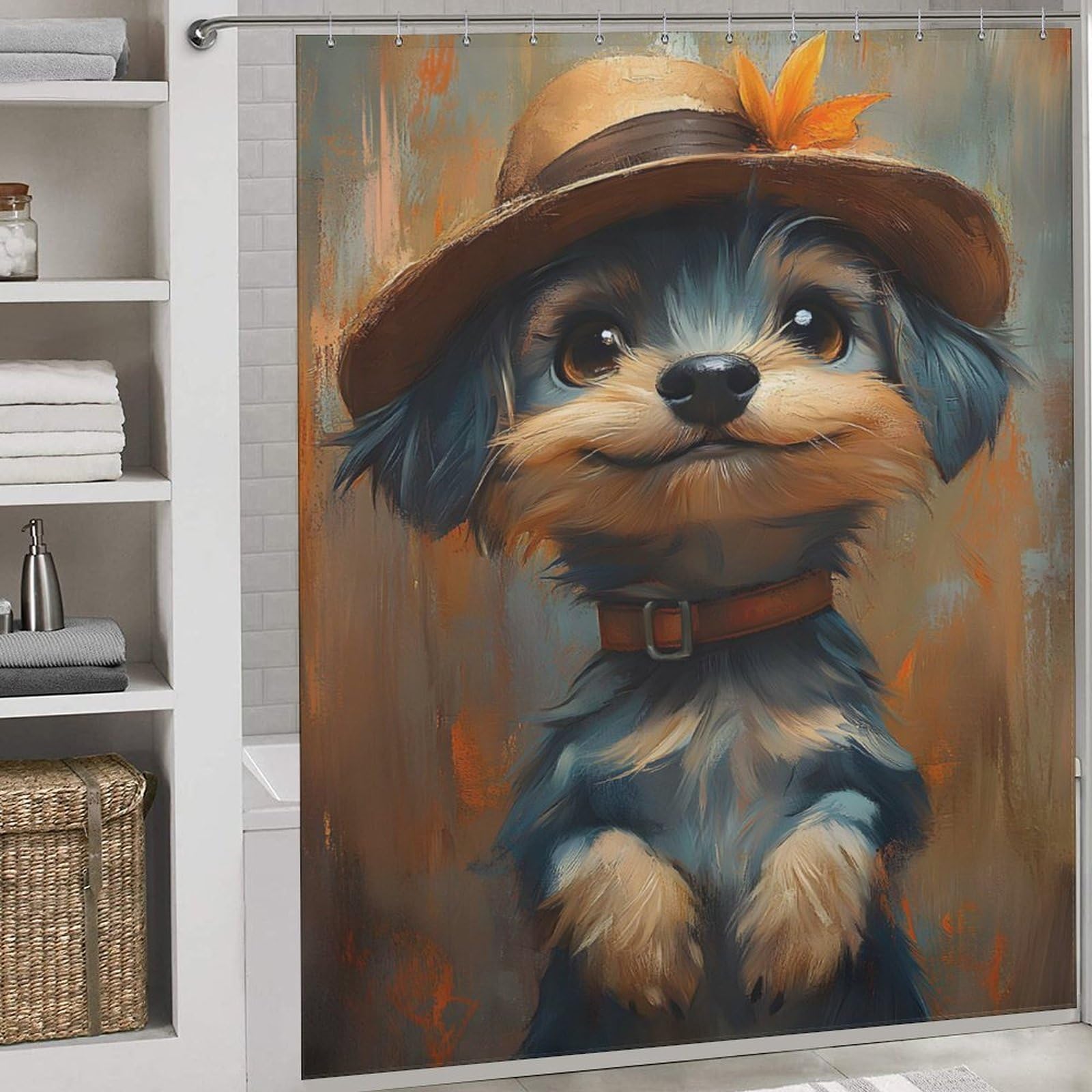 Rideau de douche pour caravane et studio motif petit chien moderne