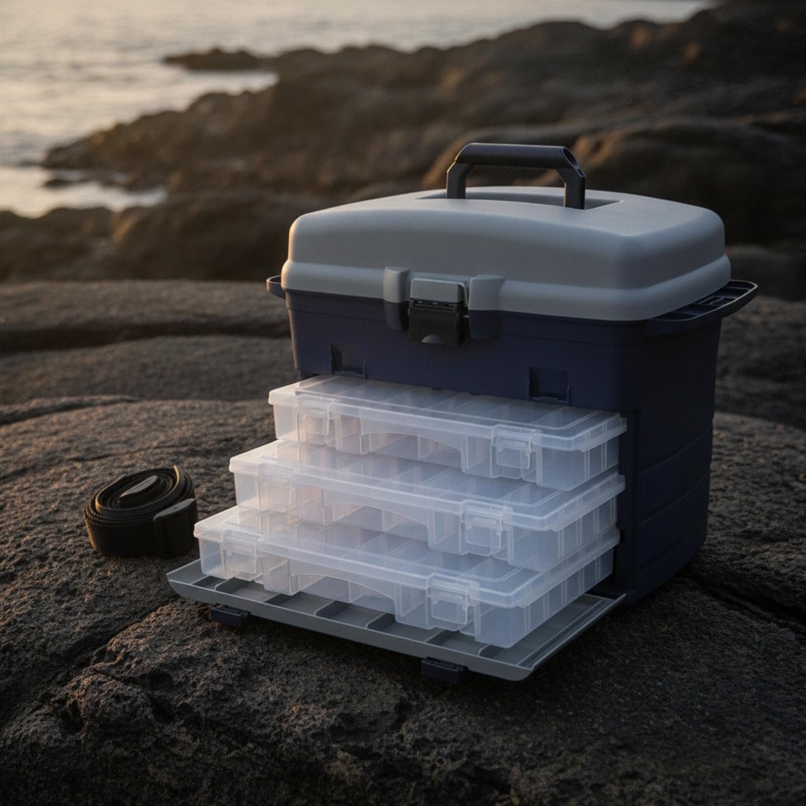 Contenitore Attrezzatura da Pesca Scatola Tackle Organizer Cassetta Portaesche con Vassoi Estraibili Design a Due Livelli in Plastica Robusta con