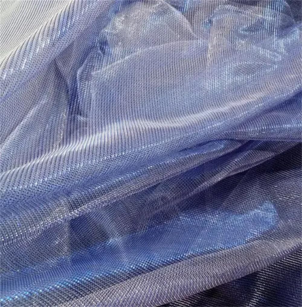 Tul de poliéster de primera calidad, Tela de malla for vestido noche, 5 yardas, iridiscente Multicolor, 100% poliéster, costura boda(3 Blue-silver)
