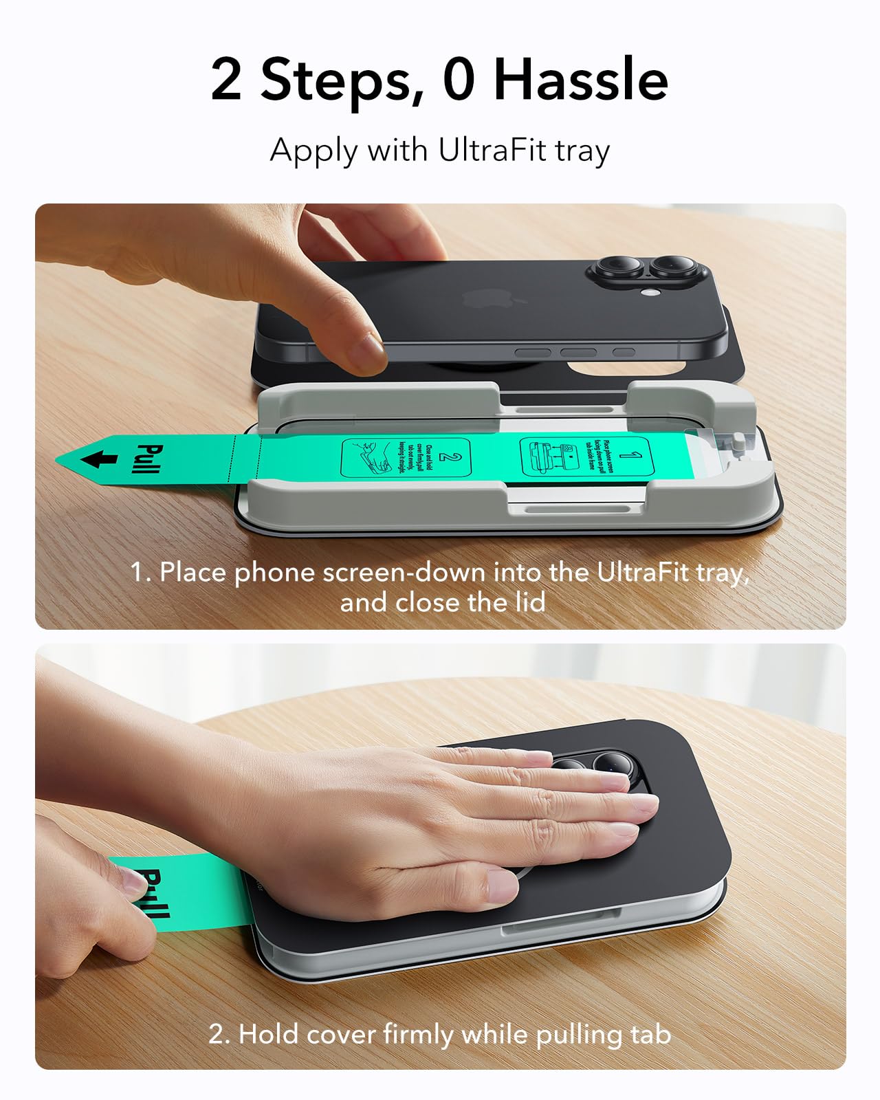 ESR 3 Pezzi, Pellicola Vetro per iPhone 17/iPhone 16 Pro, Grado militare, Durezza 9H Pellicola prottetiva, Vetro temperato a copertura totale con supporto UltraFit, Infrangibili