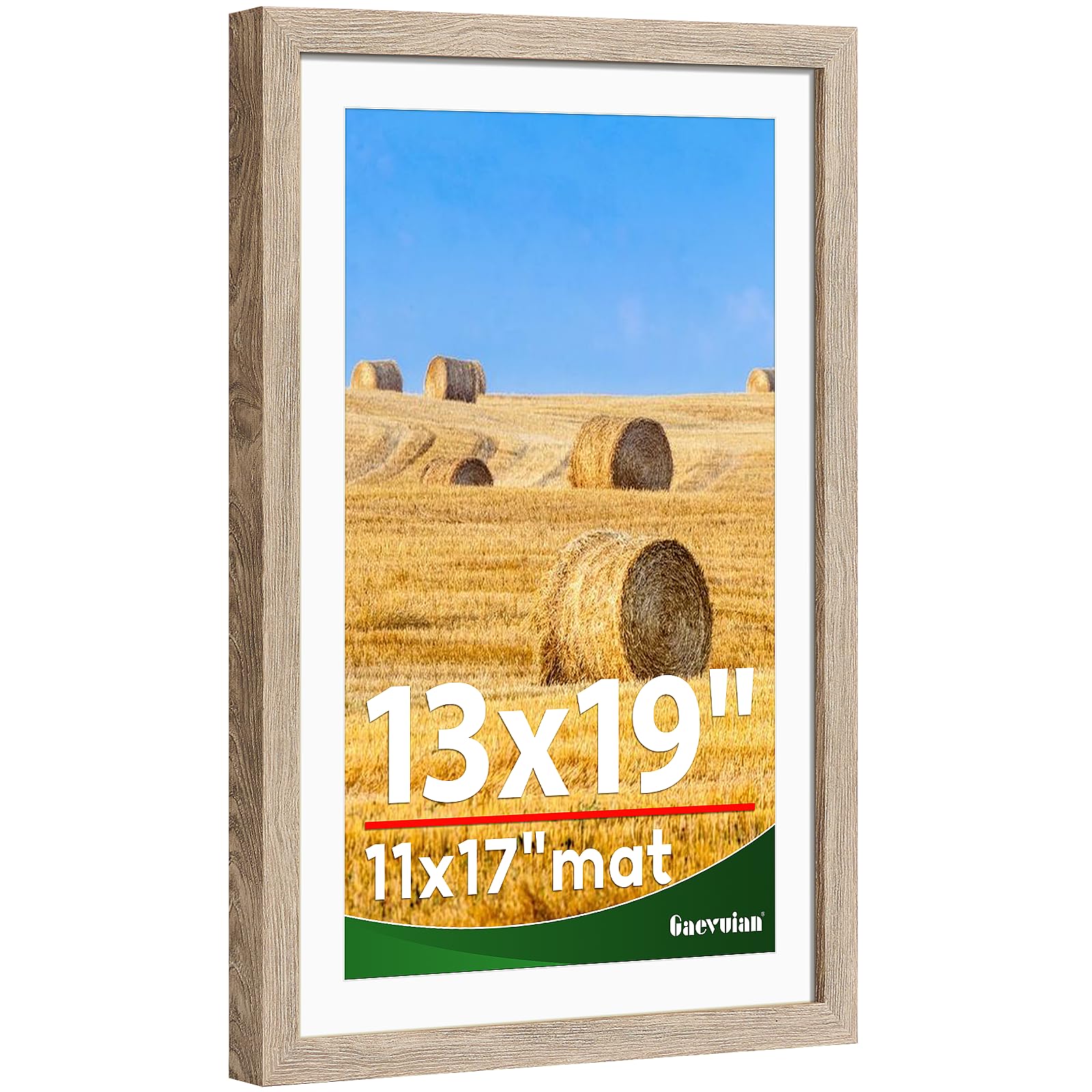13x19 picture frame,Distressed Farmhouse Wood Pattern 13x19 poster frame Display 11x17 with mat,Horizontal and Vertical 19x13 picture frame,Plexiglass,Wall Décor,Light Wood Grain,1Pack