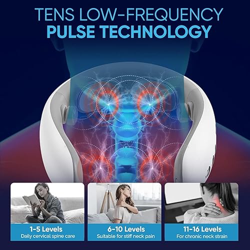 Miniatura 4 de Nutravita Masajeador eléctrico de cuello con calor - 10 modos y 16 niveles, portátil para viajes, perfecto para relajación, blanco