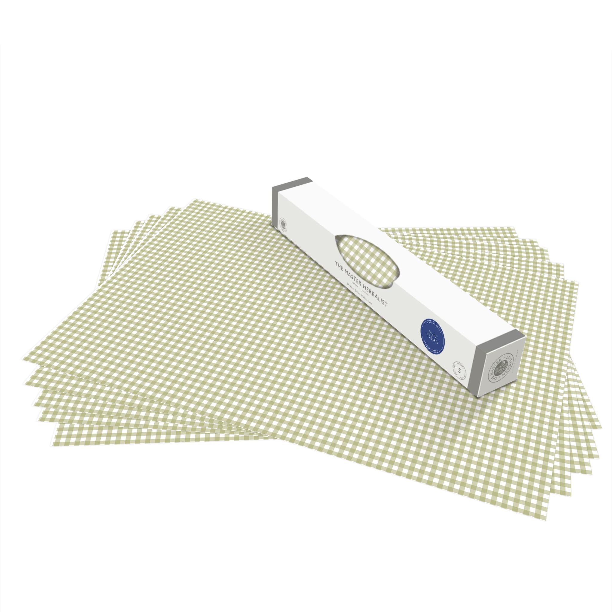The Master Herbalist Sage Green Unscented & Wipe Clean Drawer Liners In A Gingham Design - Perfect For Kitchen Drawers, Shelves, Cupboards & Cabinets