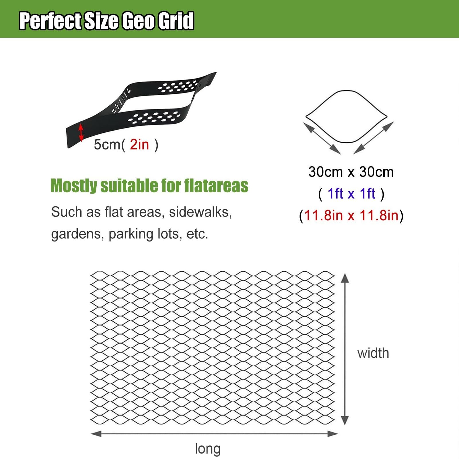 Geogrid Steep Hillside Slope Grid, Flexibility Folding Gravel Geo Reinforcement Grids, Heavy Duty Pavers System Filling Pea Gravel/Pebble/Sand(3.5ft x 31ft)