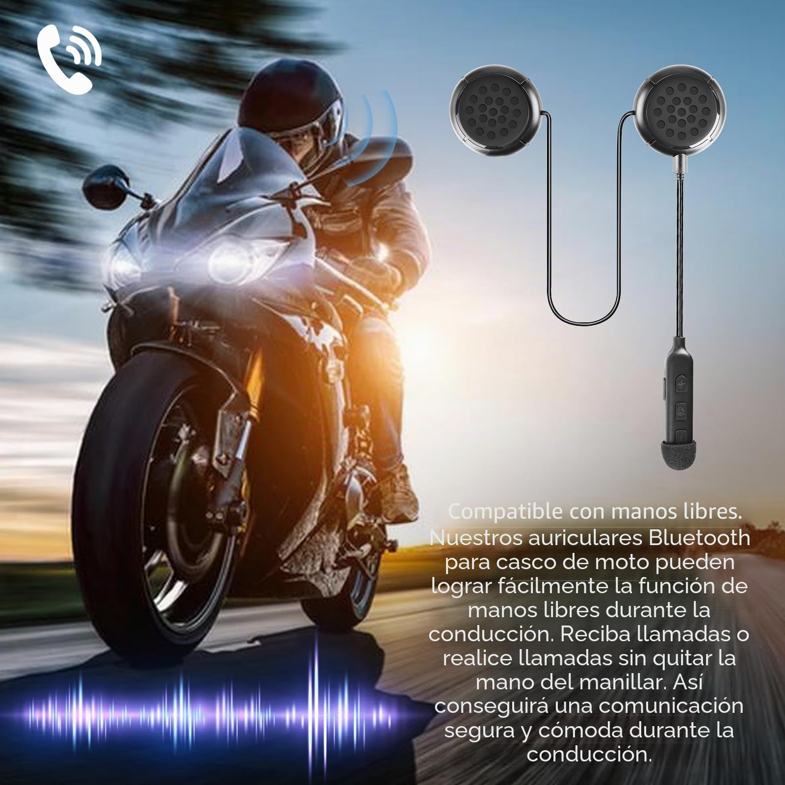 HOSPAOP Auriculares para casco de moto Bluetooth, auriculares inalámbricos para casco de moto Bluetooth 5.0 intercomunicador, comunicación de casco de motocicleta, compatible con manos libres para