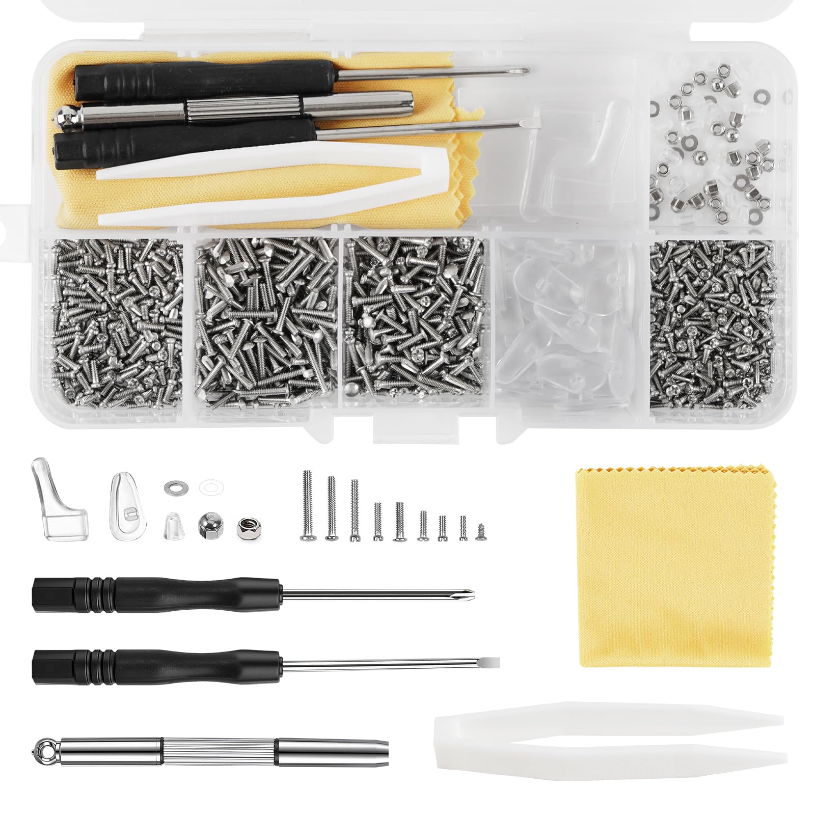 1000+ Pcs Eyeglass Sunglass Glasses Repair Tool Kit, Spectacle Repair Screwdriver Set, Mini Screwdriver, Screws Nuts