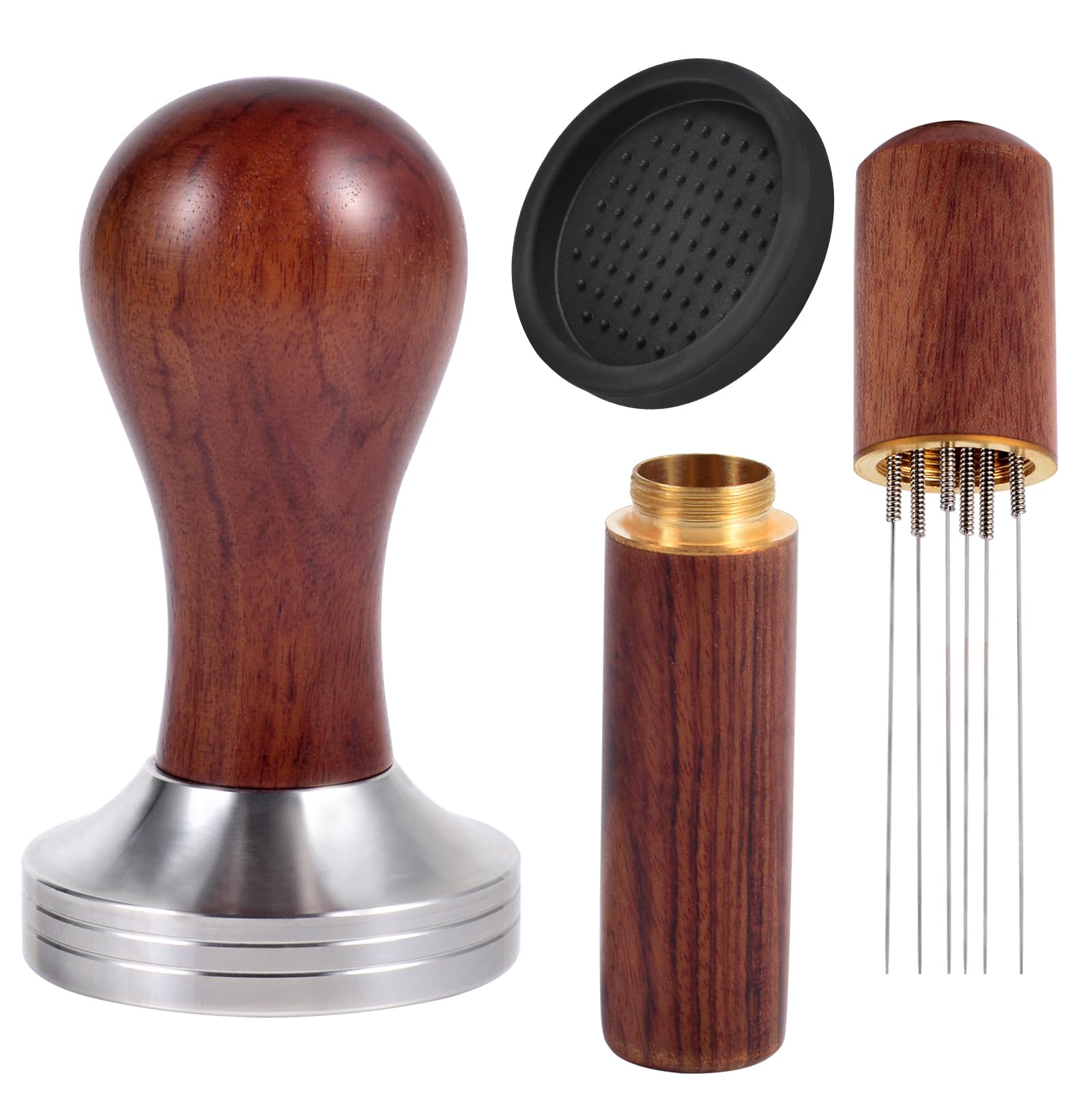 Coffee Tamper 53mm, Wdt Tool with 6 0.4mm Thick Stainless Steel Espresso Needle, Espresso Tamper Barista Set for Cafes and Coffee Lovers
