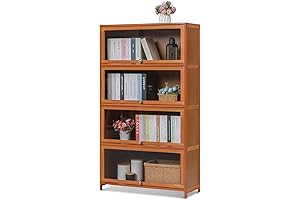 Elegant and Spacious: Magshion 4-Tier Bamboo Glass Bookcase