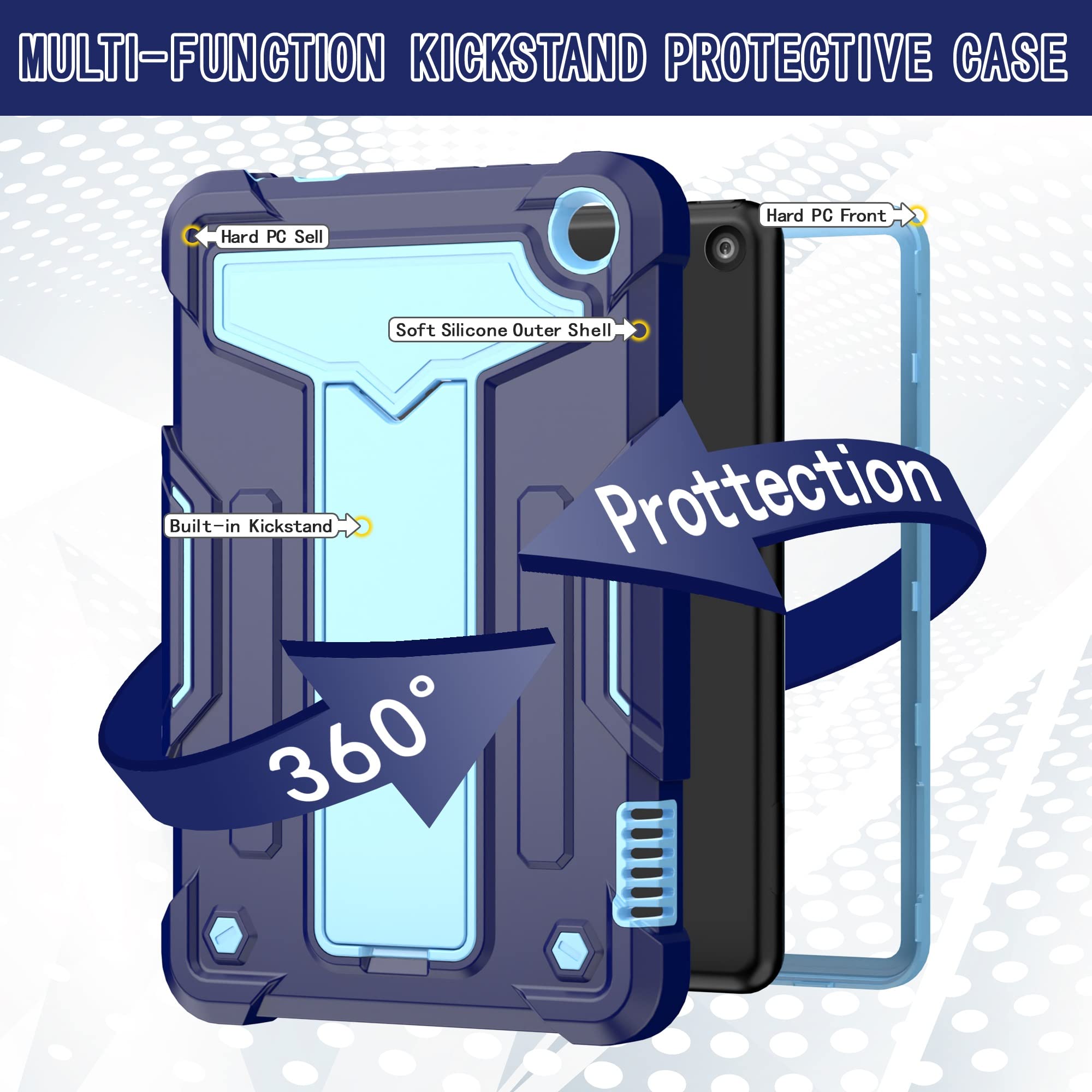Etui do Kindle Fire 7 12. generacji 7 cali 2022, z podpórką trójwarstwową hybrydową na cały korpus, wytrzymała, odporna na wstrząsy osłona chroniąca przed upadkiem