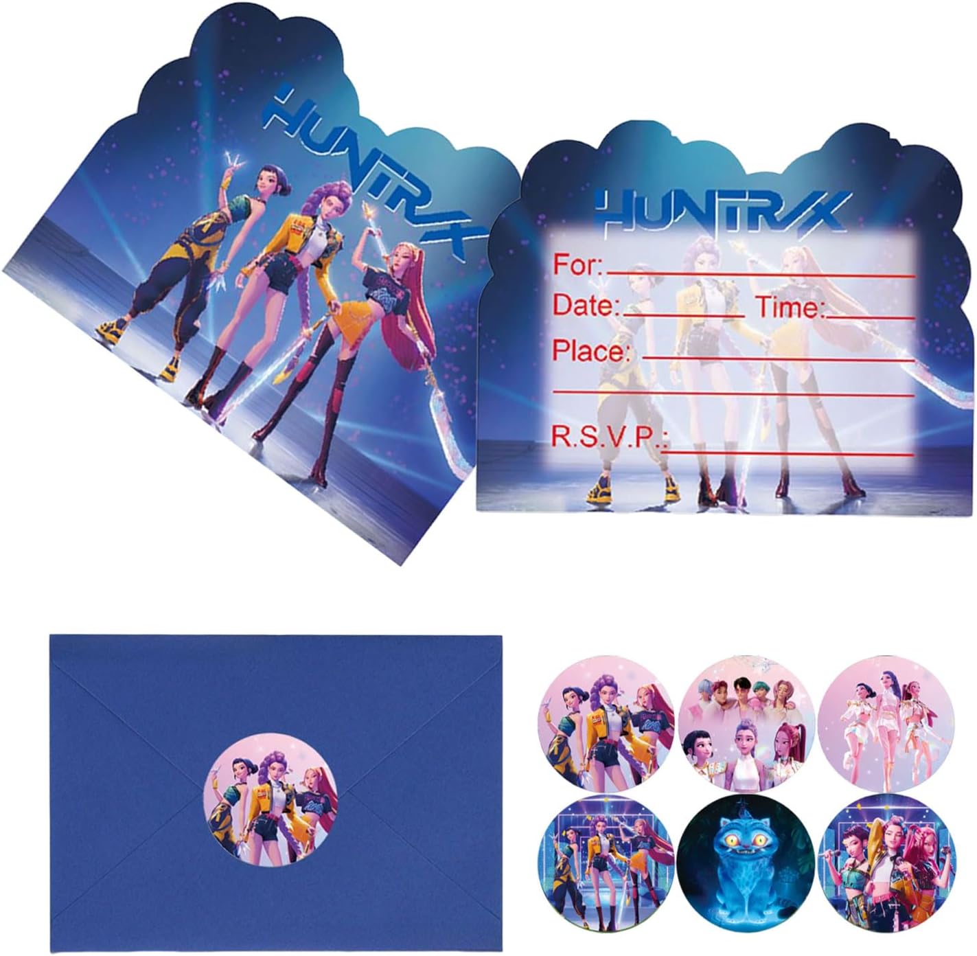 36 Pcs Cartoon Birthday Invitations, Anime Theme Birthday Party Invitations, Includes 12 invitation cards, 12 envelopes, and 12 stickers.