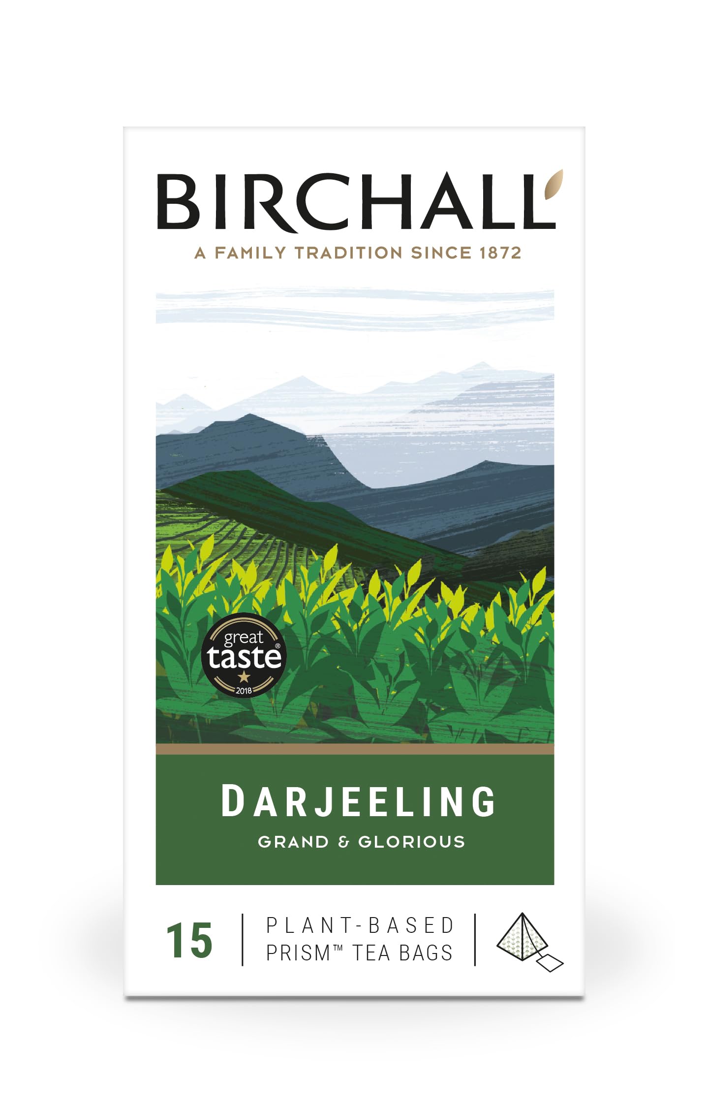 Birchall Tea Bags, Darjeeling Herbal Tea Gift Set, Black Tea Bursting with Full Flavour, 15 Plant Based Prism Tea Bags