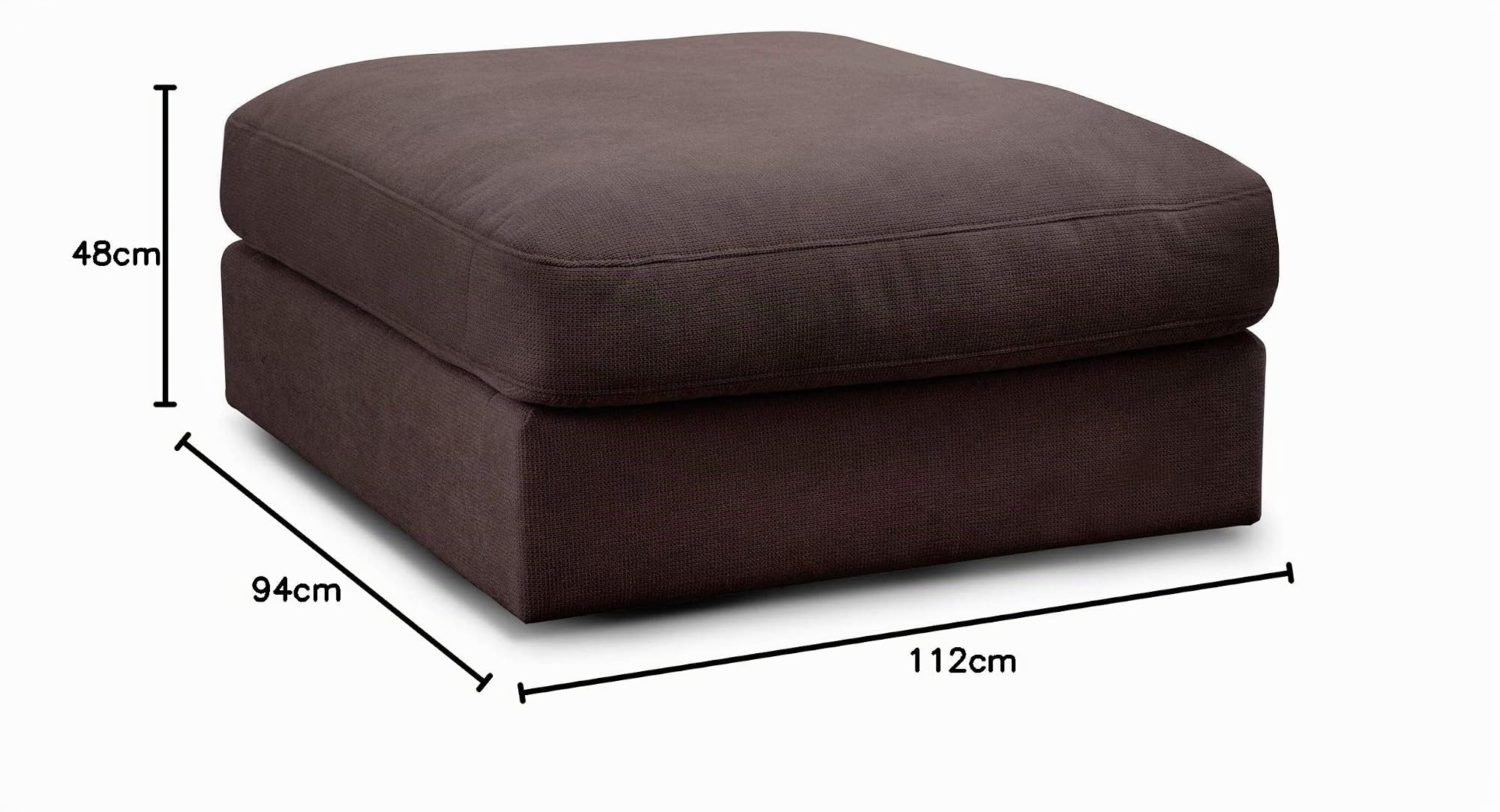 CAVADORE Sofa-Modul "Fiona" Sitzelement ohne Rücken / XXL-Hocker / 94 x 48 x 112 / Webstoff dunkelbraun