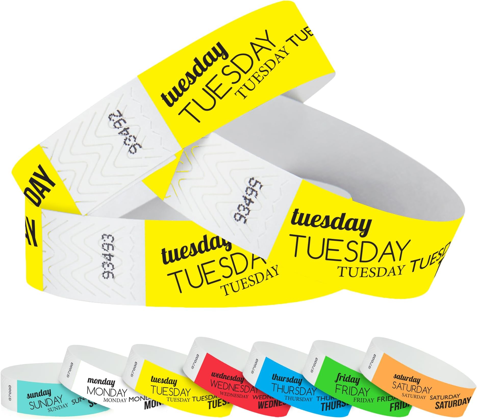 Wristco 500 Tuesday Neon Yellow Tyvek Wristbands for Events - ยพโ x 10โ - Waterproof Recyclable Comfortable Tear Resistant Paper Bracelets Wrist Bands for Concerts Festivals Admission Party