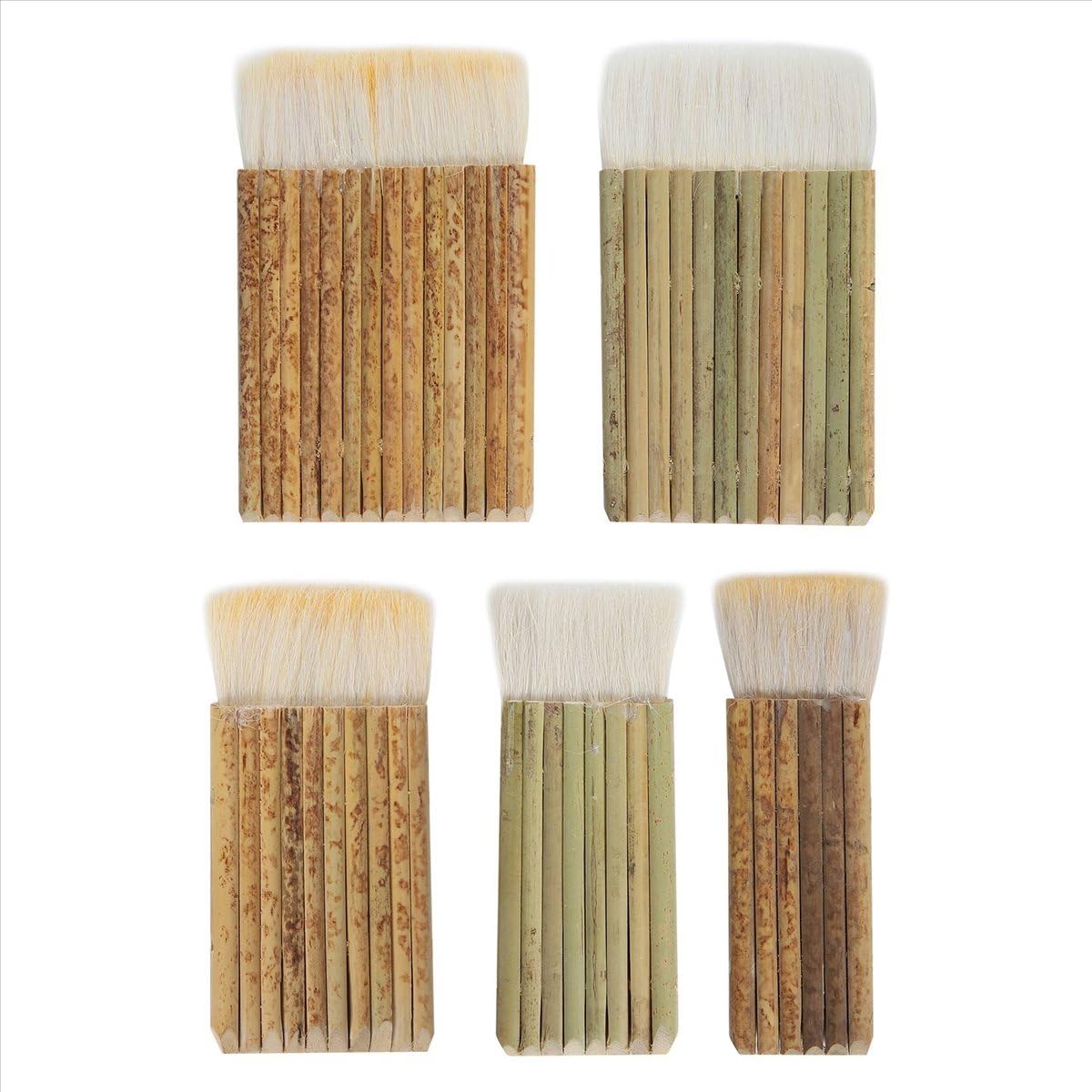 Sankaka 5 Size Blender Brush, Bamboo Handle Brushes Wide Wool Watercolor For Kiln Wash, Dust Cleaning