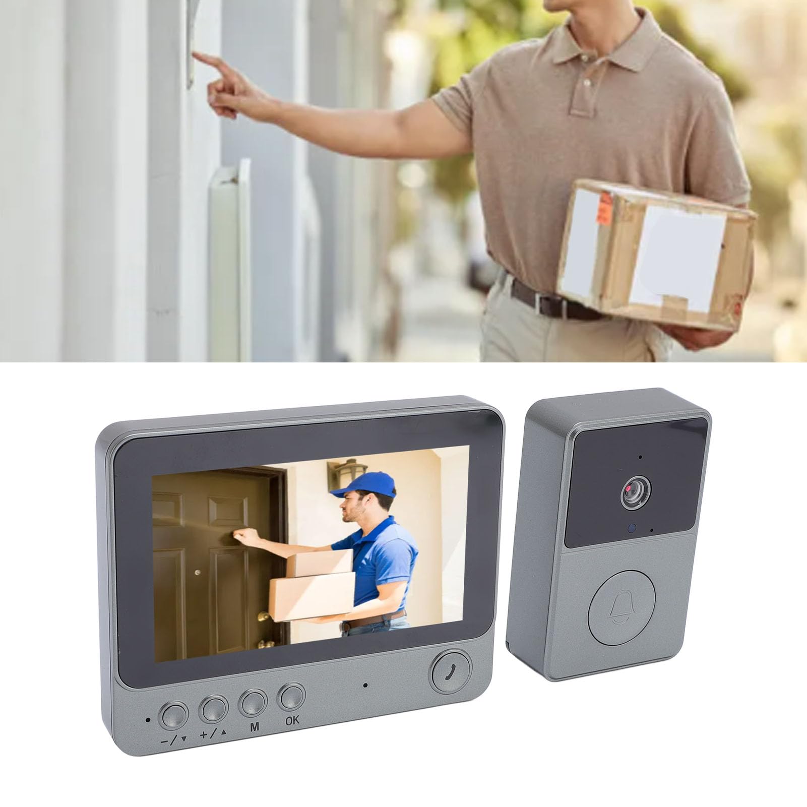 YWBL-WH de Intercomunicación con Timbre con Vídeo, Cámara de Timbre Inalámbrica 2,4G con Pantalla, Batería Recargable de Audio Dúplex para Seguridad en el Hogar, Monitoreo de Entrada