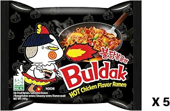 Buldak Noodles Hot Chicken Flavor Ramen 5 Pack - Ramen Instant NoodlesExcellent for Snack and Soups (Original)