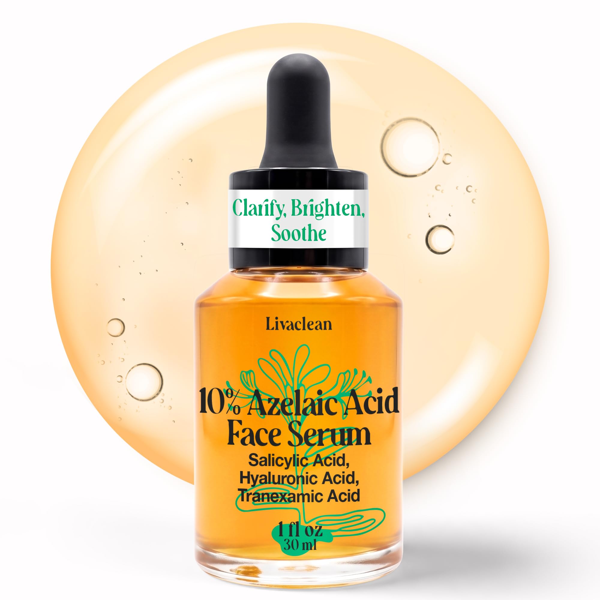 10% Azelaic Acid for Face - 30ml, 1 Fl Oz Azelaic Acid Serum | Redness Relief, Pore Refining & Skin Balance with Propanediol + Tranexamic Acid | Acido Azelaico by Livaclean