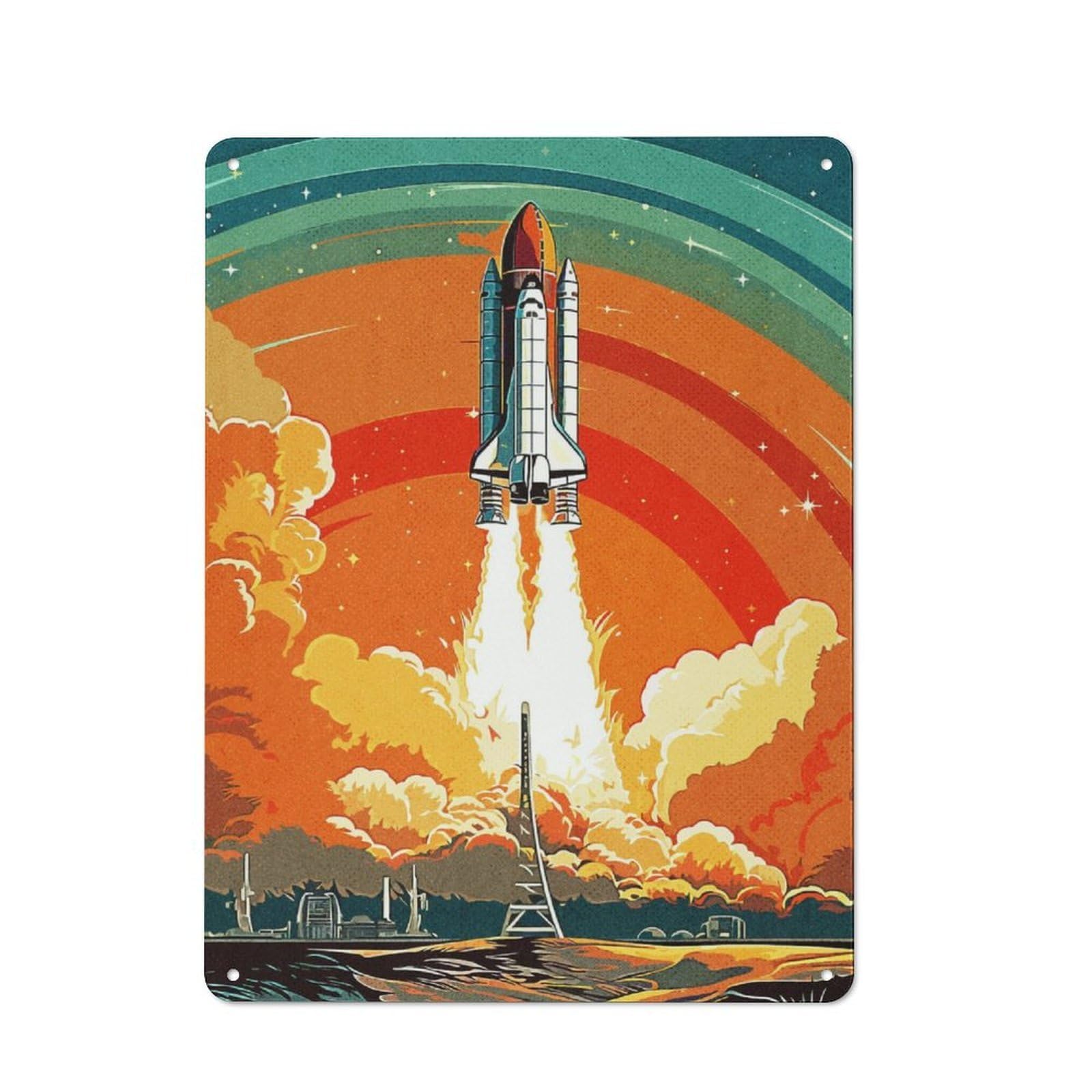 Industrial Rocket Universe Decorative Metal Plaque 40x30cm, Studio Wall Art for Flat, Bar, Studio Or Gallery Wall