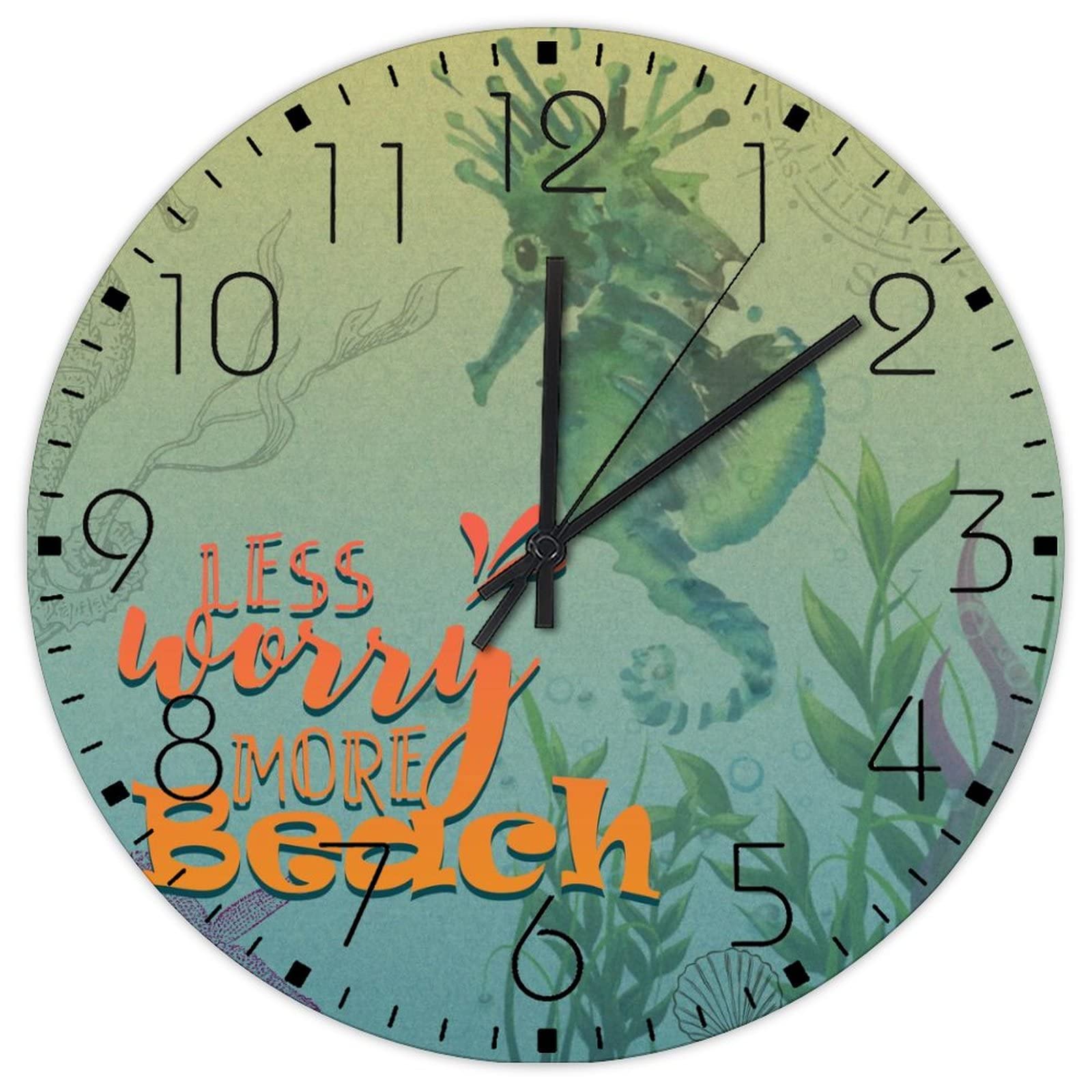 Horloge murale bois de 38 cm thème plage pour combler le vide d'un grand mur de salon