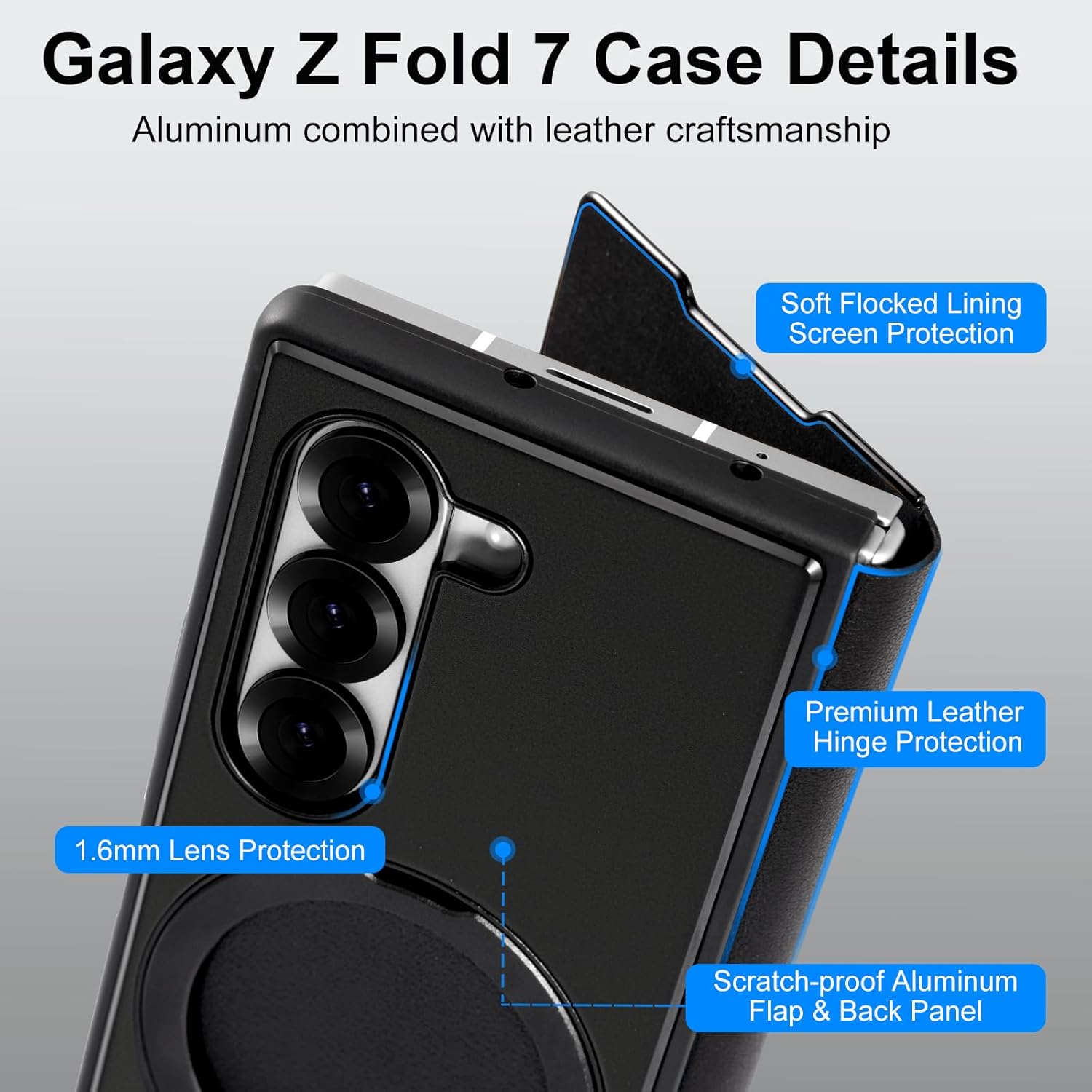 for Samsung Galaxy Z Fold 7 Case,Compatible with MagSafe,360° Rotatable Magnetic Kickstand,Full Body Screen Protector Flip Cases,Hinge Protection Anti-Scratch Aluminum Metal Shockproof Cover(Black)