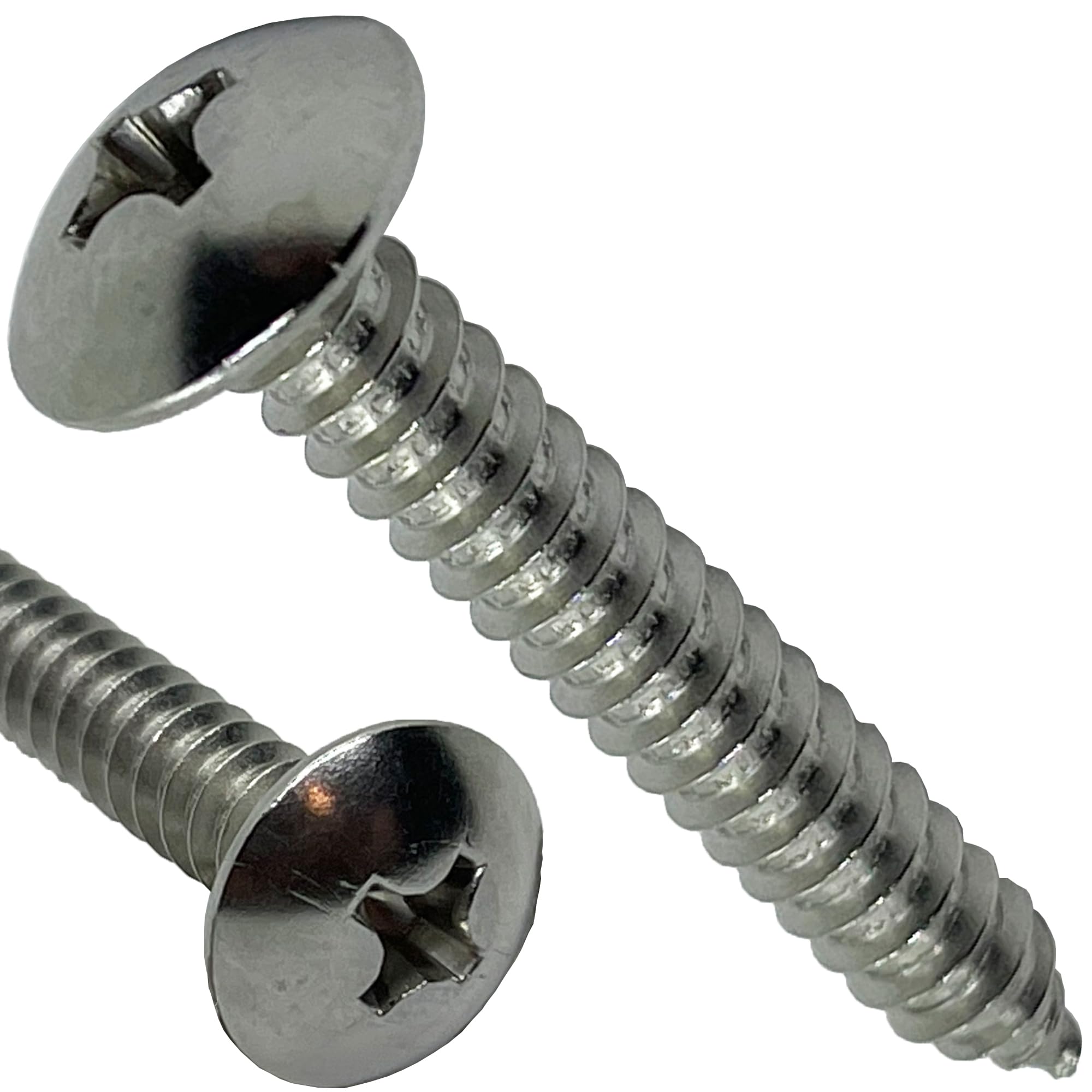 #12 x 1” - 18-8 (304) Stainless Steel Truss Head Screw - Fast Self Tapping Wood - Phillips Drive - Full Thread -Bright Finish - 1 in by BRAUNY BOY