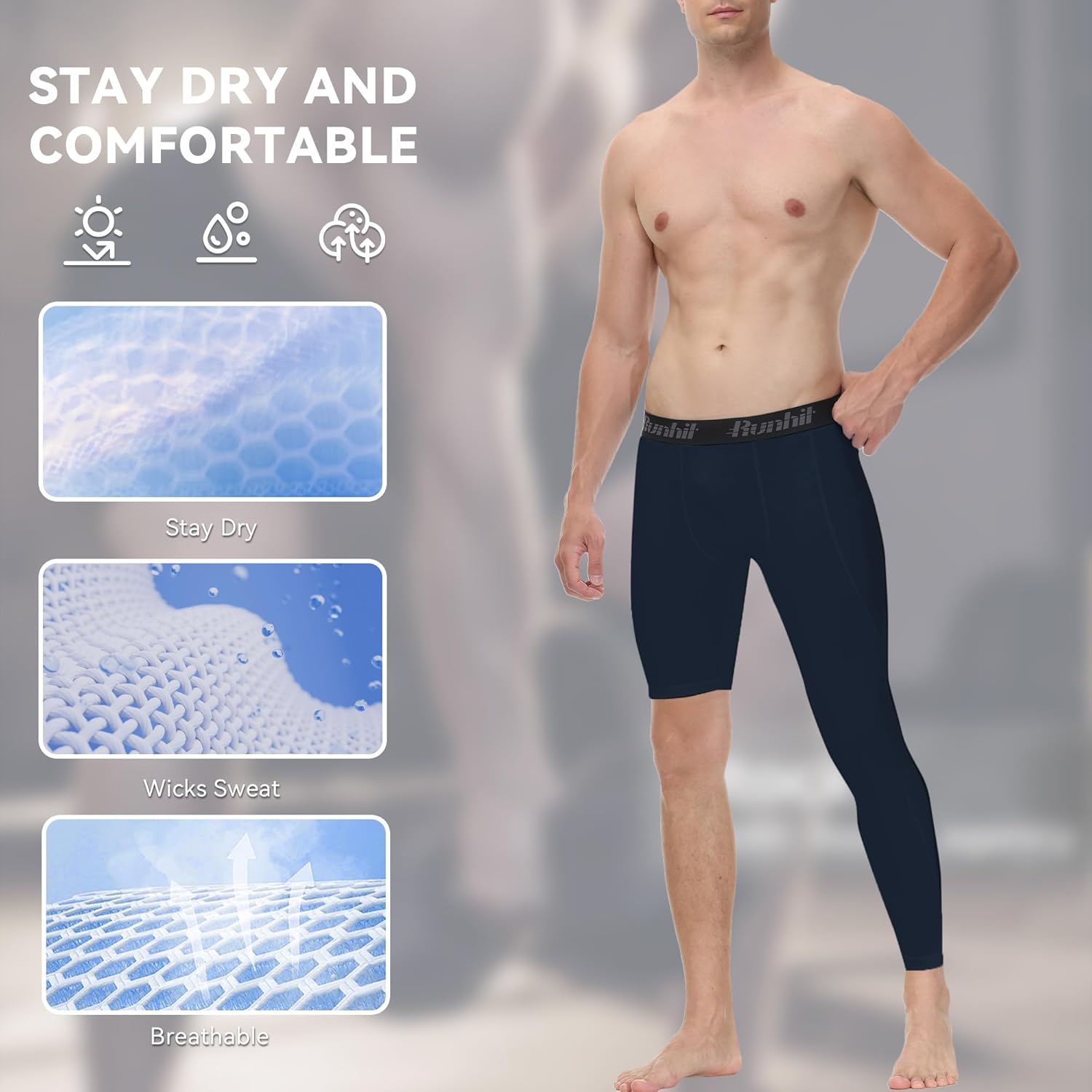 Runhit Men's Basketball One Leg Compression Tights Full Length Single Leg Compression Pants Sports Base Layer Underwear - Image 3