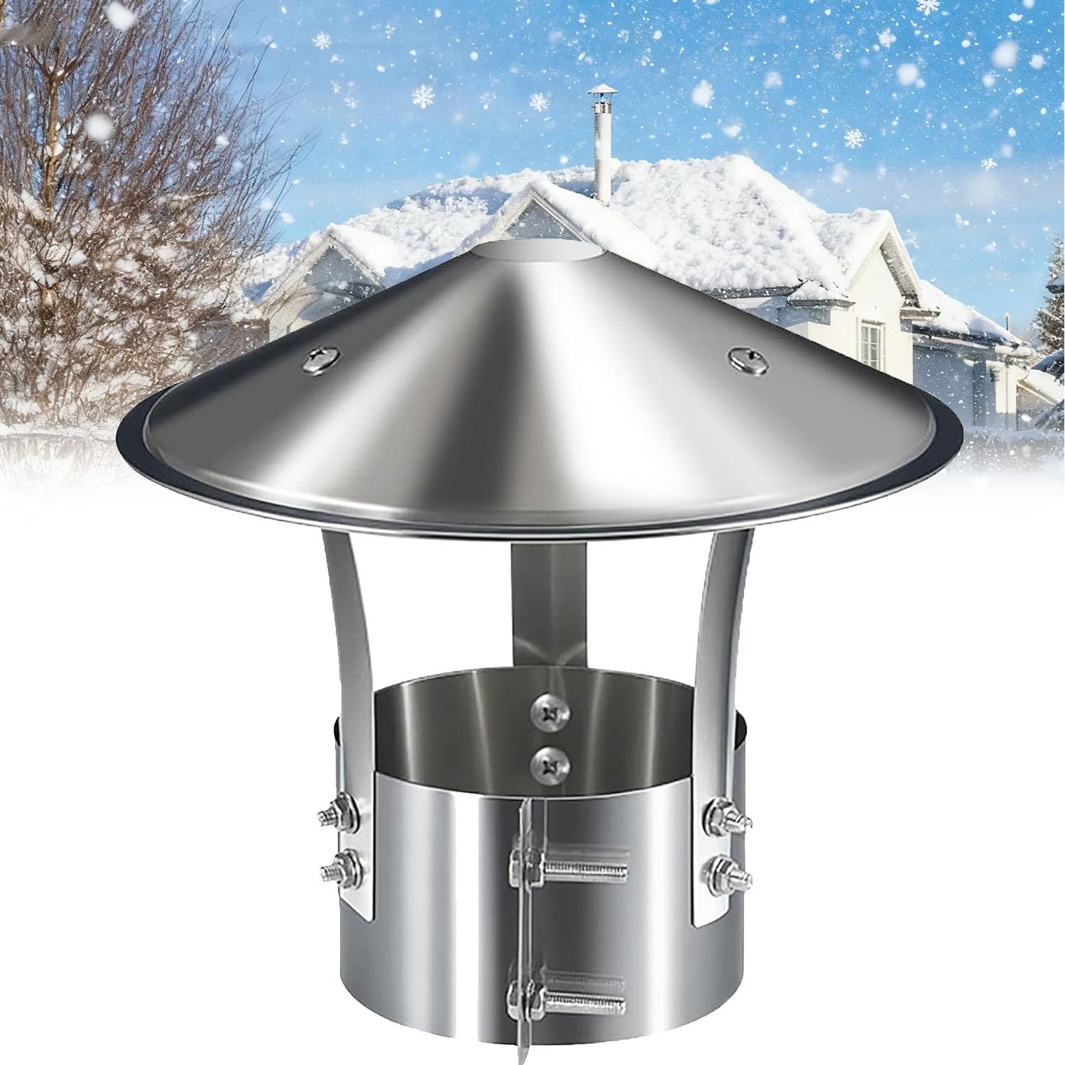 YGLSNVKWQ 304 Stainless Steel Chimney Caps for Outside, 2.9 3.9 4.3 5.1 6.3 6.7 7.1 in Adjustable Flue Cover for Rain, Snow, Debris, Round Fireplace Exhaust Vent Cap for Wood, Oil Stove(5.1 inch)