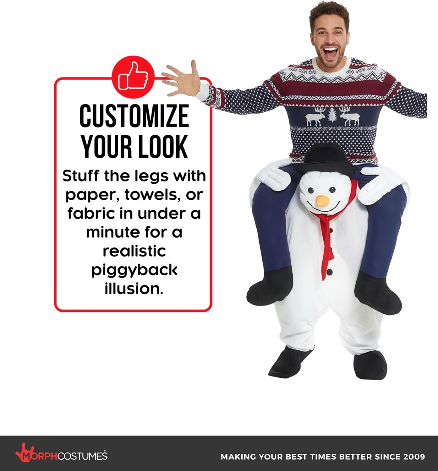 Morph Snowman Piggyback Costume, Snowman Costume, Funny Christmas Costumes, Christmas Costumes for Men